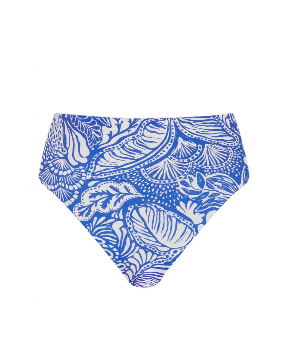 Cueca de Biquíni Alta com Estampado Floral Azul / Branco-5