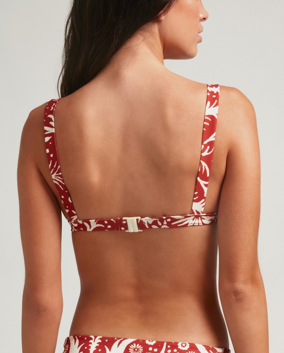 Top de Biquíni Triângulo Sophia com Estampado Floral e Foams Amovíveis Terracota-2