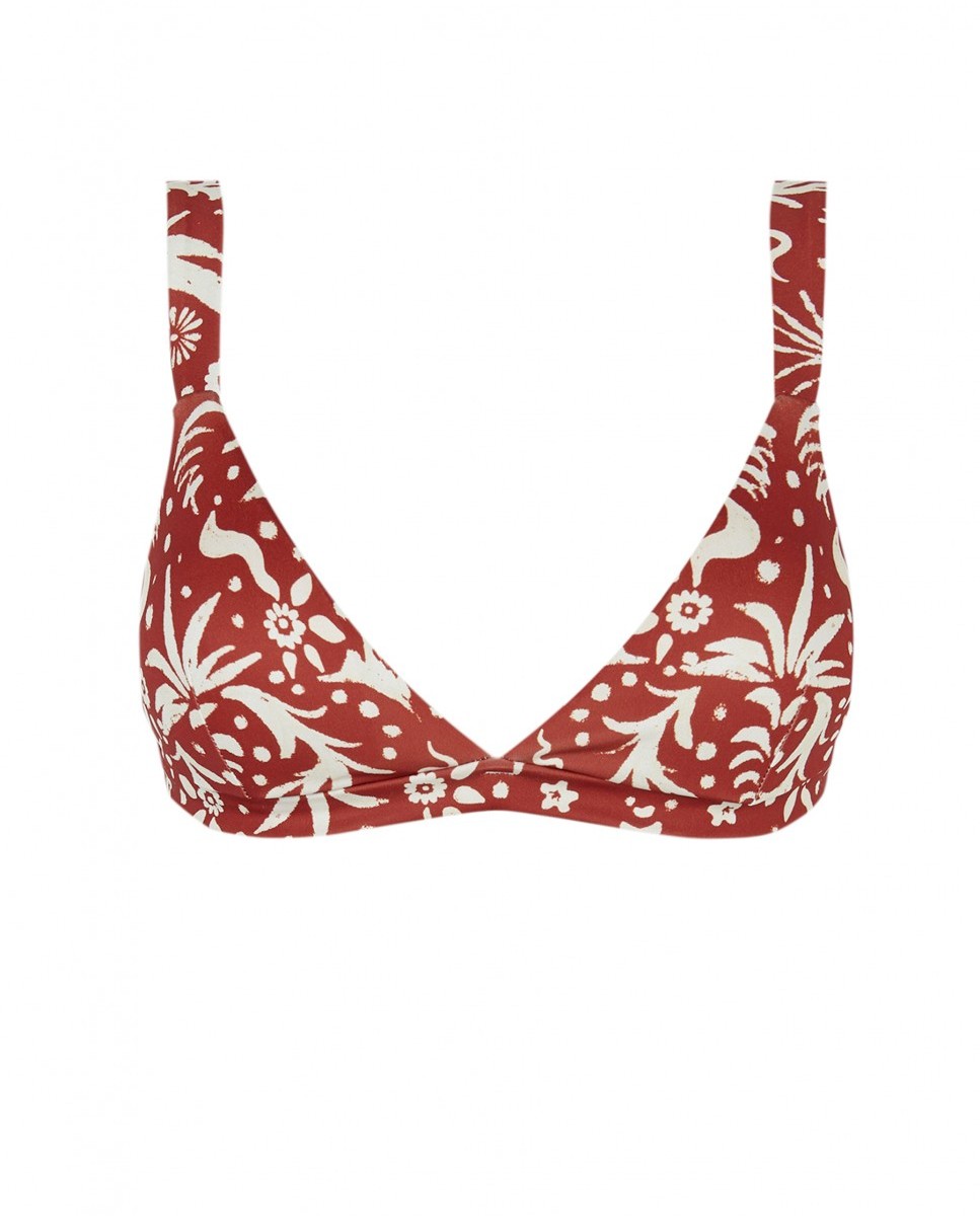 Top de Biquíni Triângulo Sophia com Estampado Floral e Foams Amovíveis Terracota-4