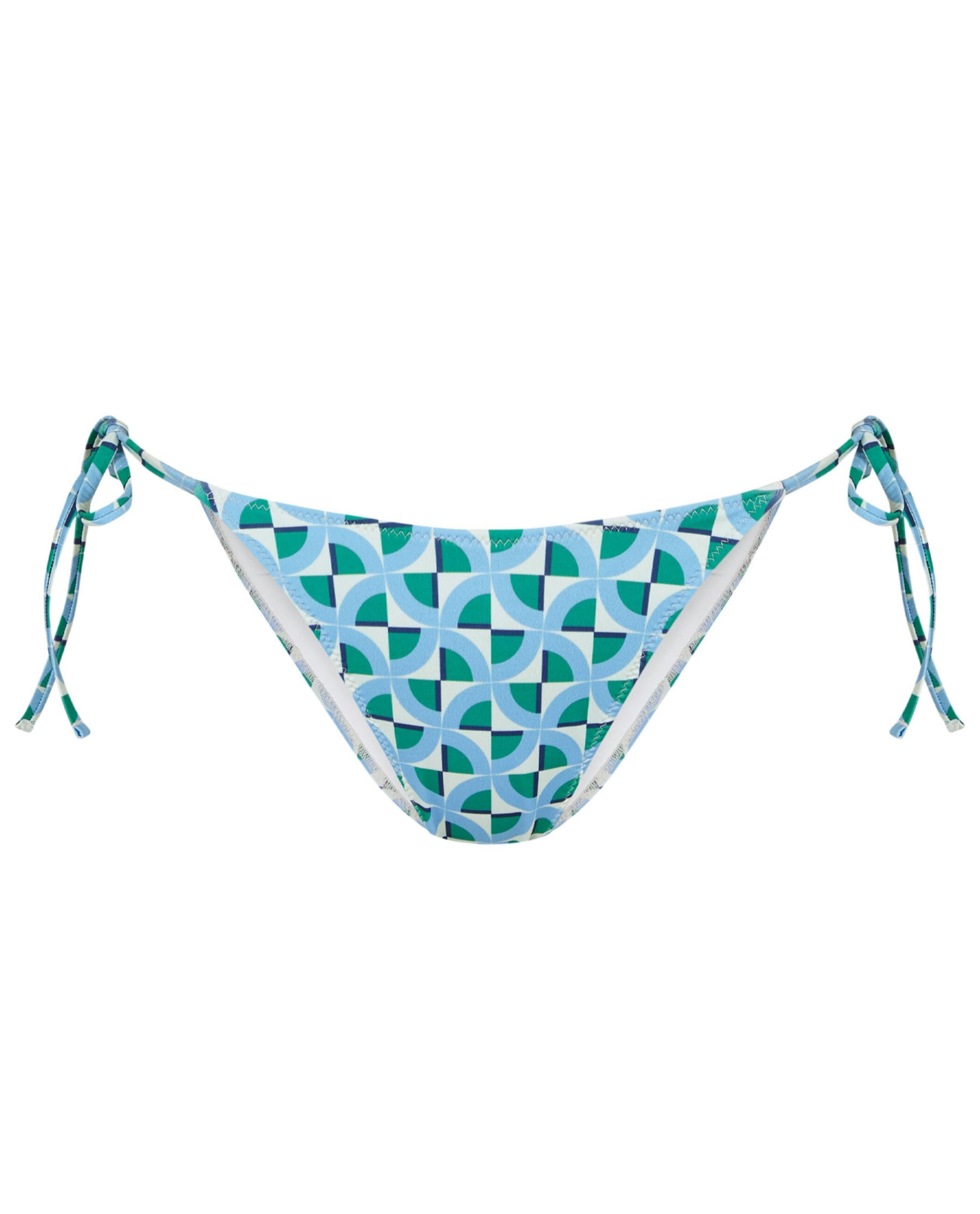 Cueca de Biquíni Calma com Laço e Forro Azul / Branco-3