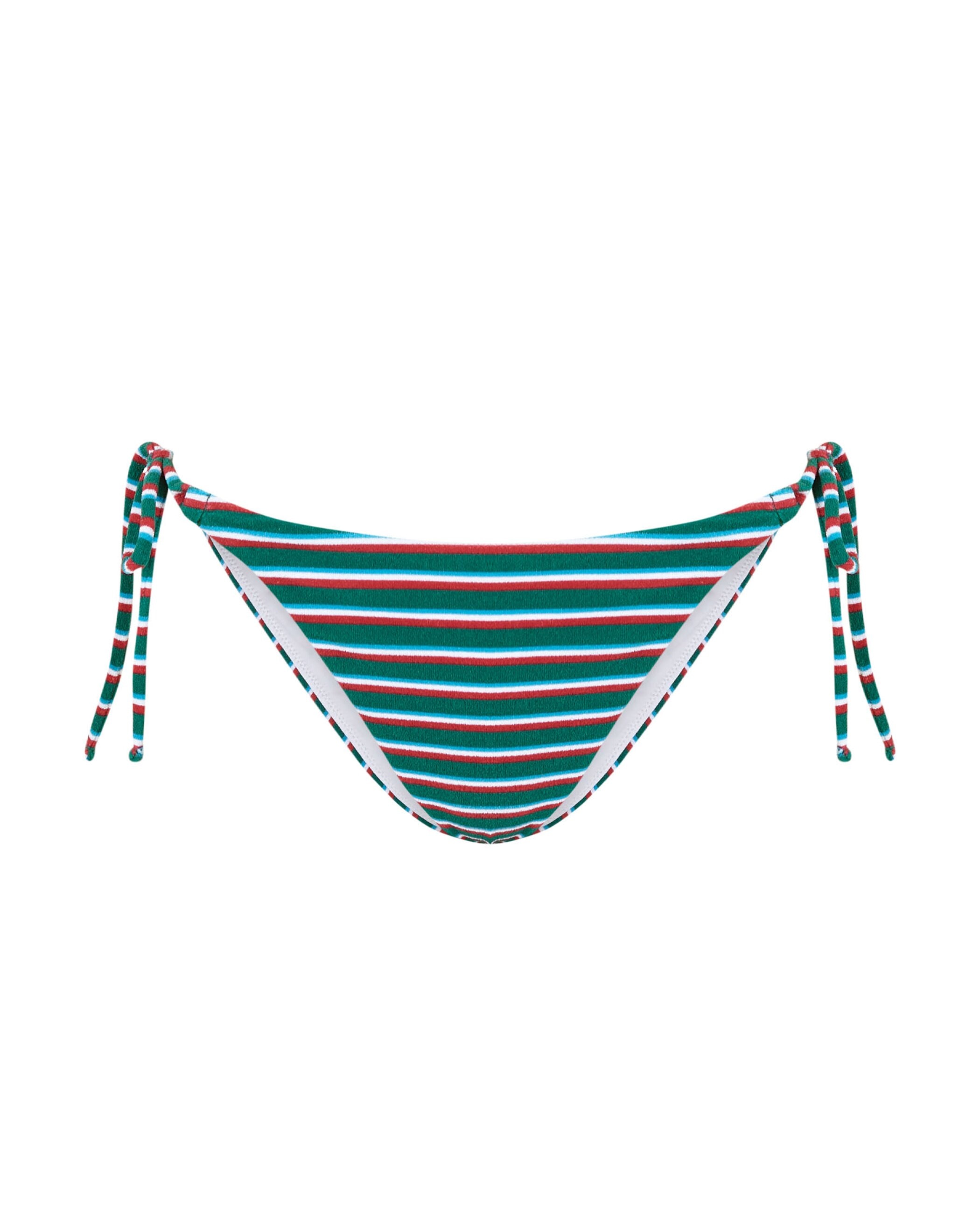Cueca de Bikini Coyote com Tecido Toalha, Laço e Forro Branco / Verde-3