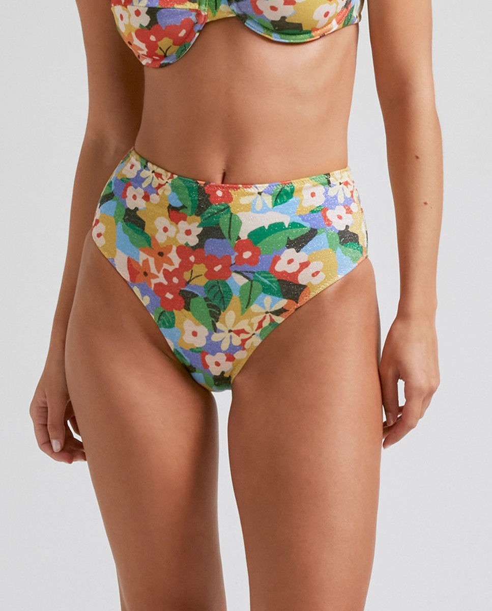 Cueca Alta de Biquíni Amazonia com Tecido Lurex e Forro Multicolor-1