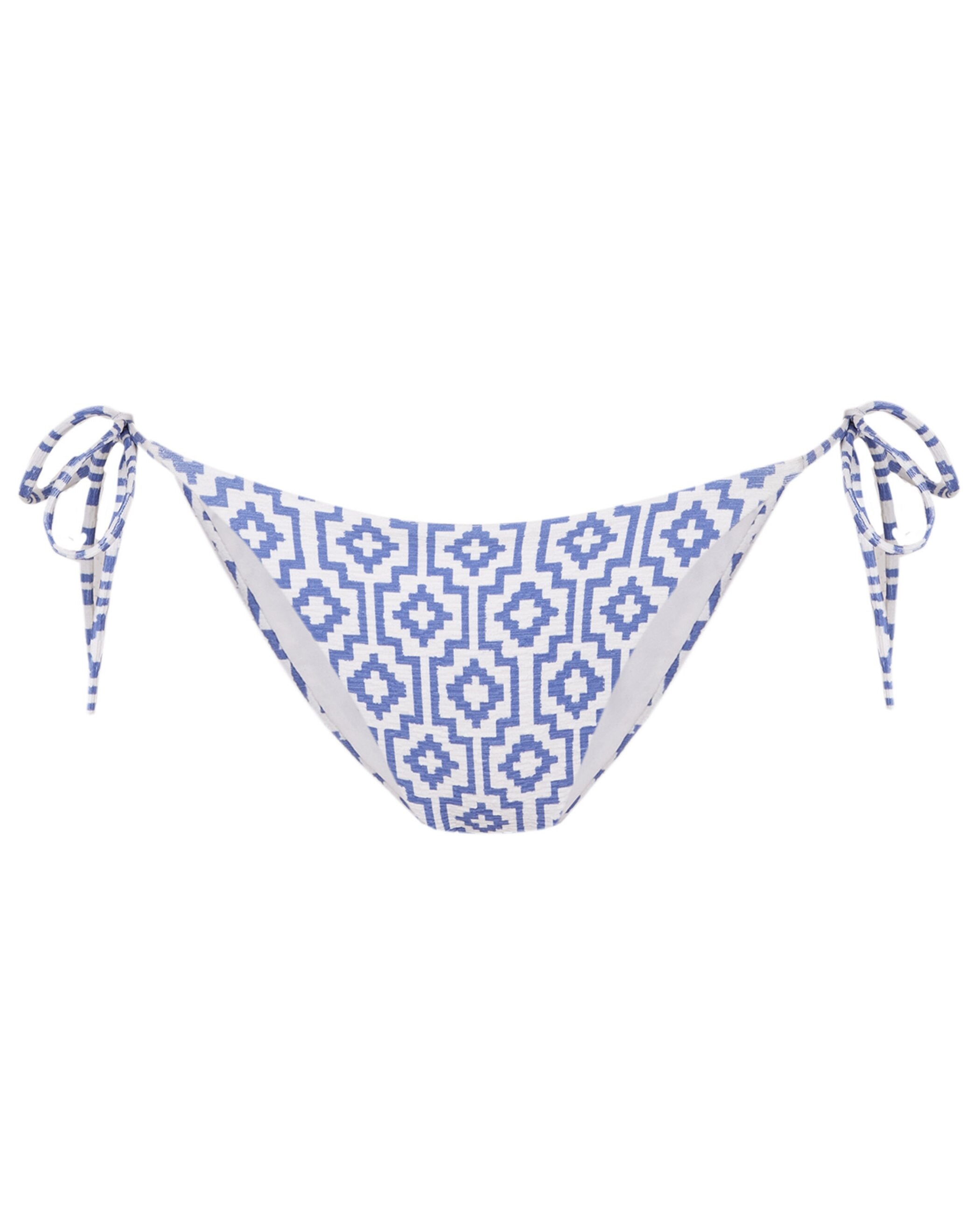 Cueca de Biquíni com Laço Corfu com Estrutura e Forro Branco / Azul-3