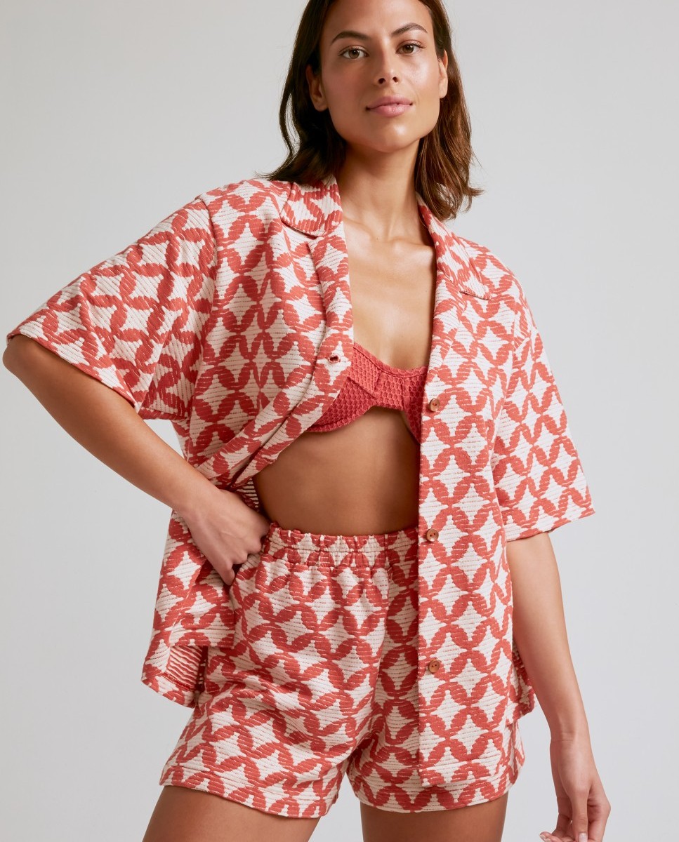 Camisa de Praia Zama Red Estampada Vermelho / Branco-1