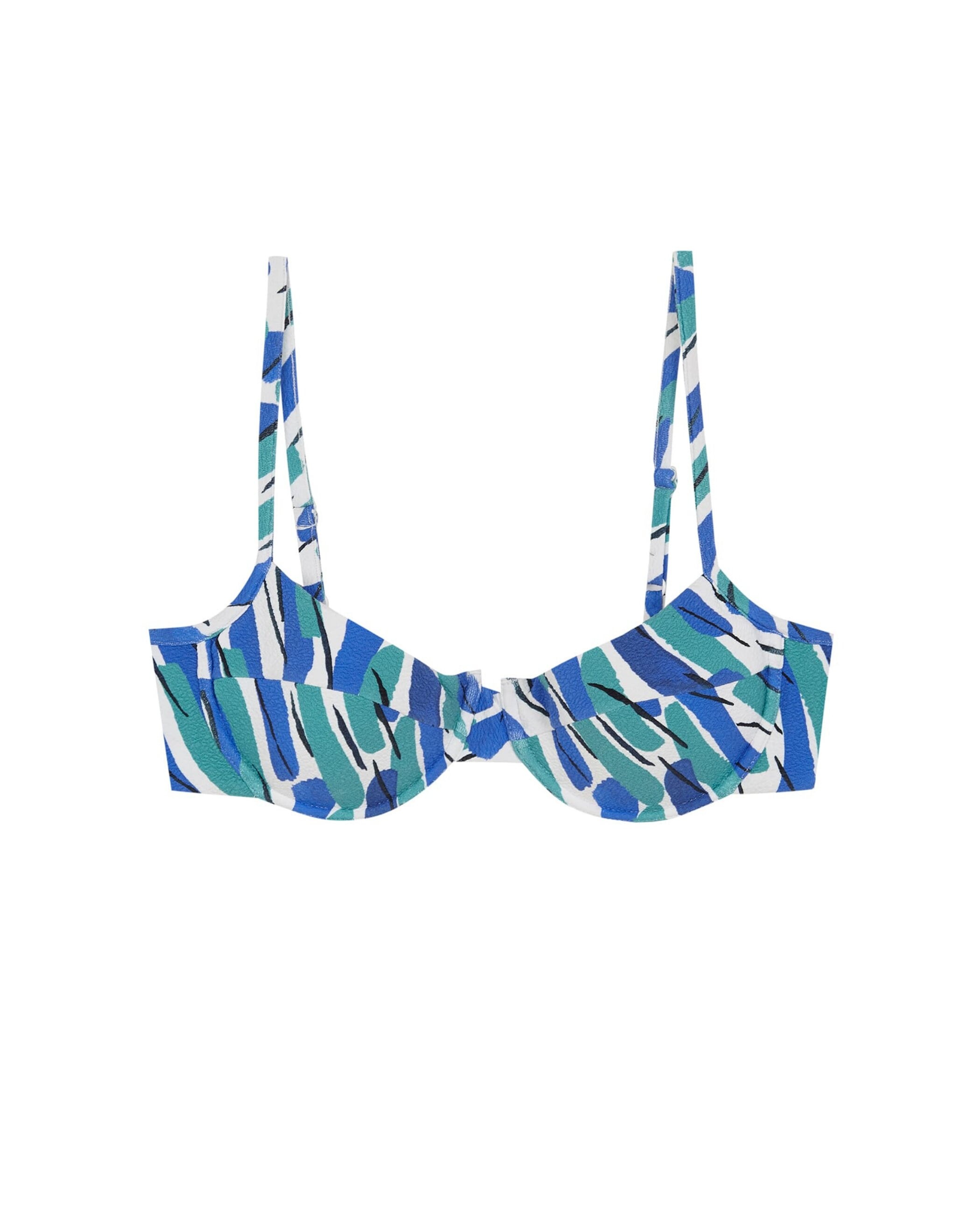 Top de Biquíni Balconette Malibú com Estrutura, Foams Amovíveis e Fecho Multiposições Azul / Branco-3
