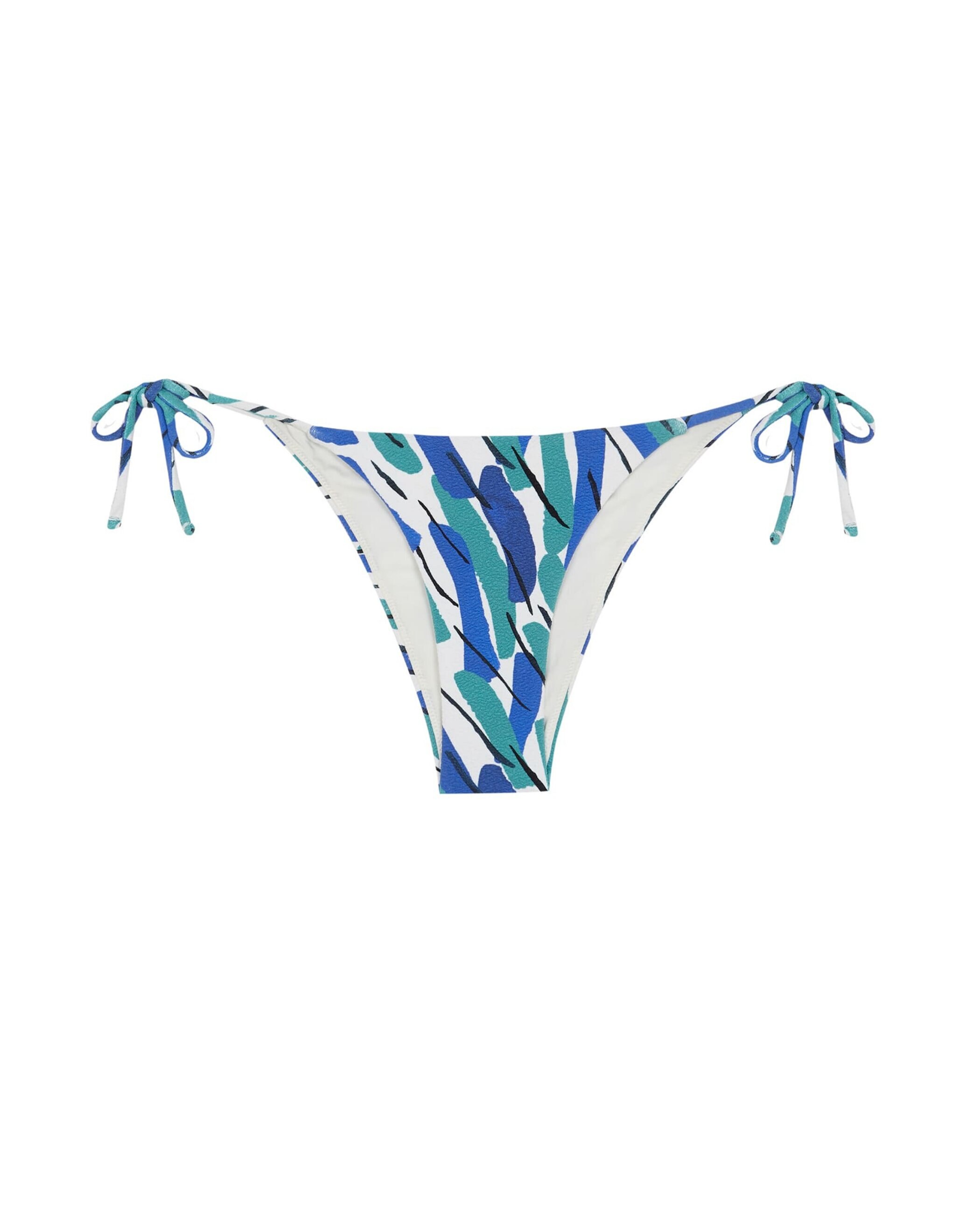Cueca de Biquíni Malibú com Estrutura, Laço e Forro Azul / Branco-3