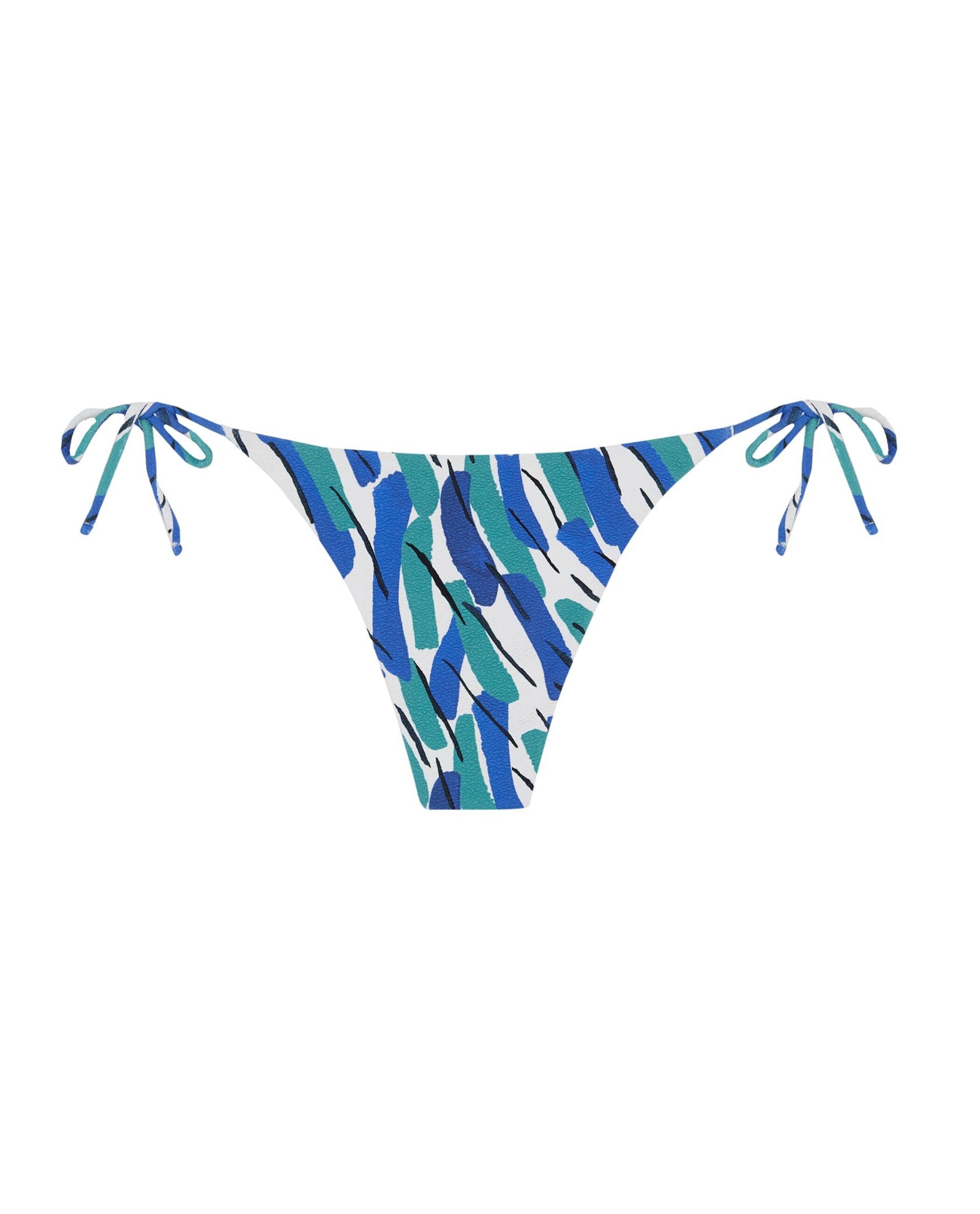 Cueca de Biquíni Malibú com Estrutura, Laço e Forro Azul / Branco-4