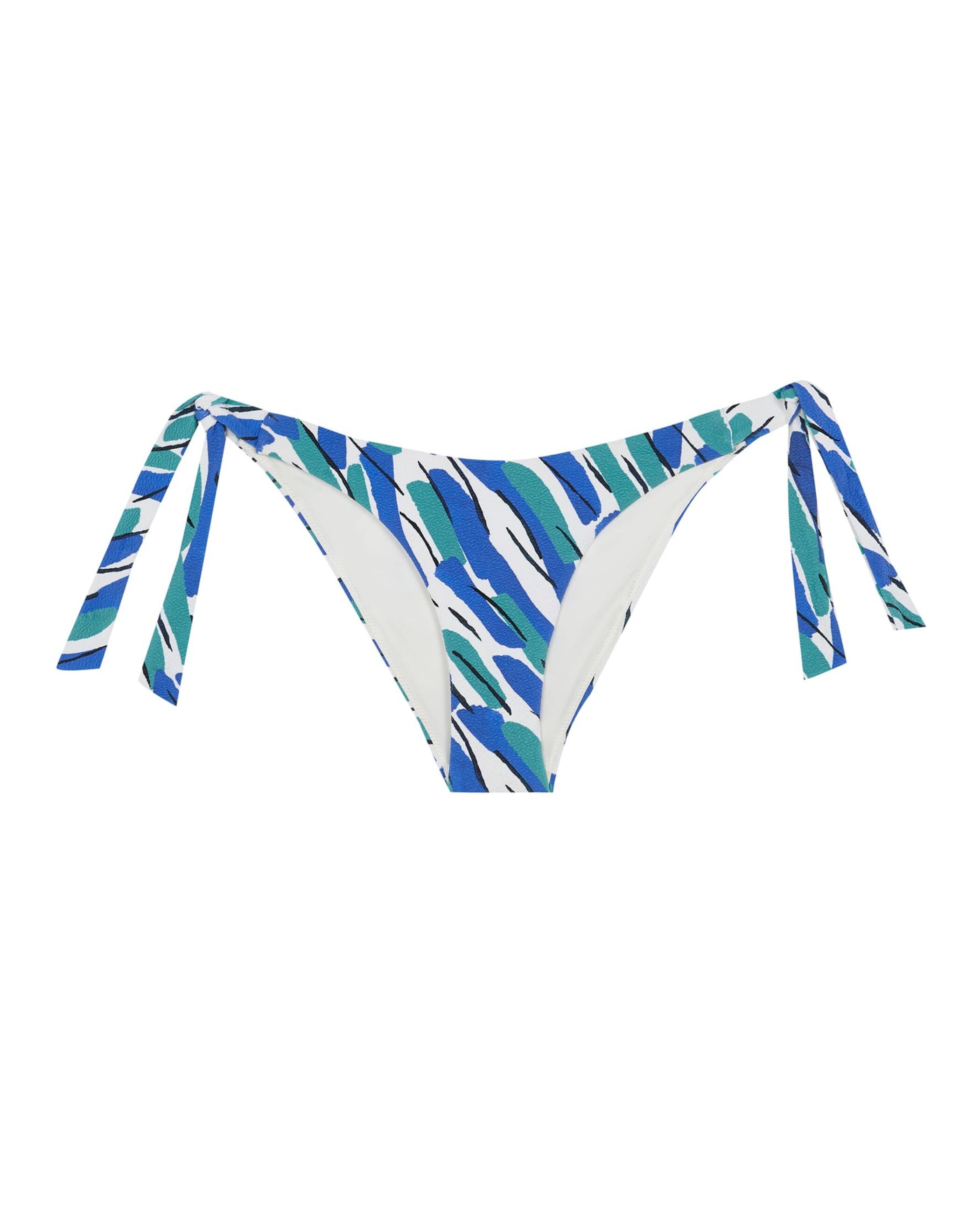 Cueca de Biquíni Malibú com Estrutura, Laço Largo e Forro Azul / Branco-3