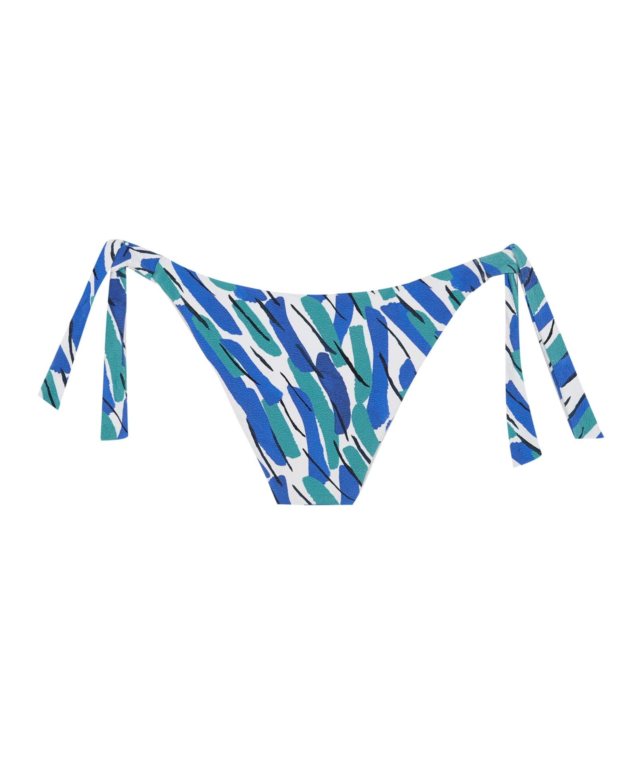 Cueca de Biquíni Malibú com Estrutura, Laço Largo e Forro Azul / Branco-4