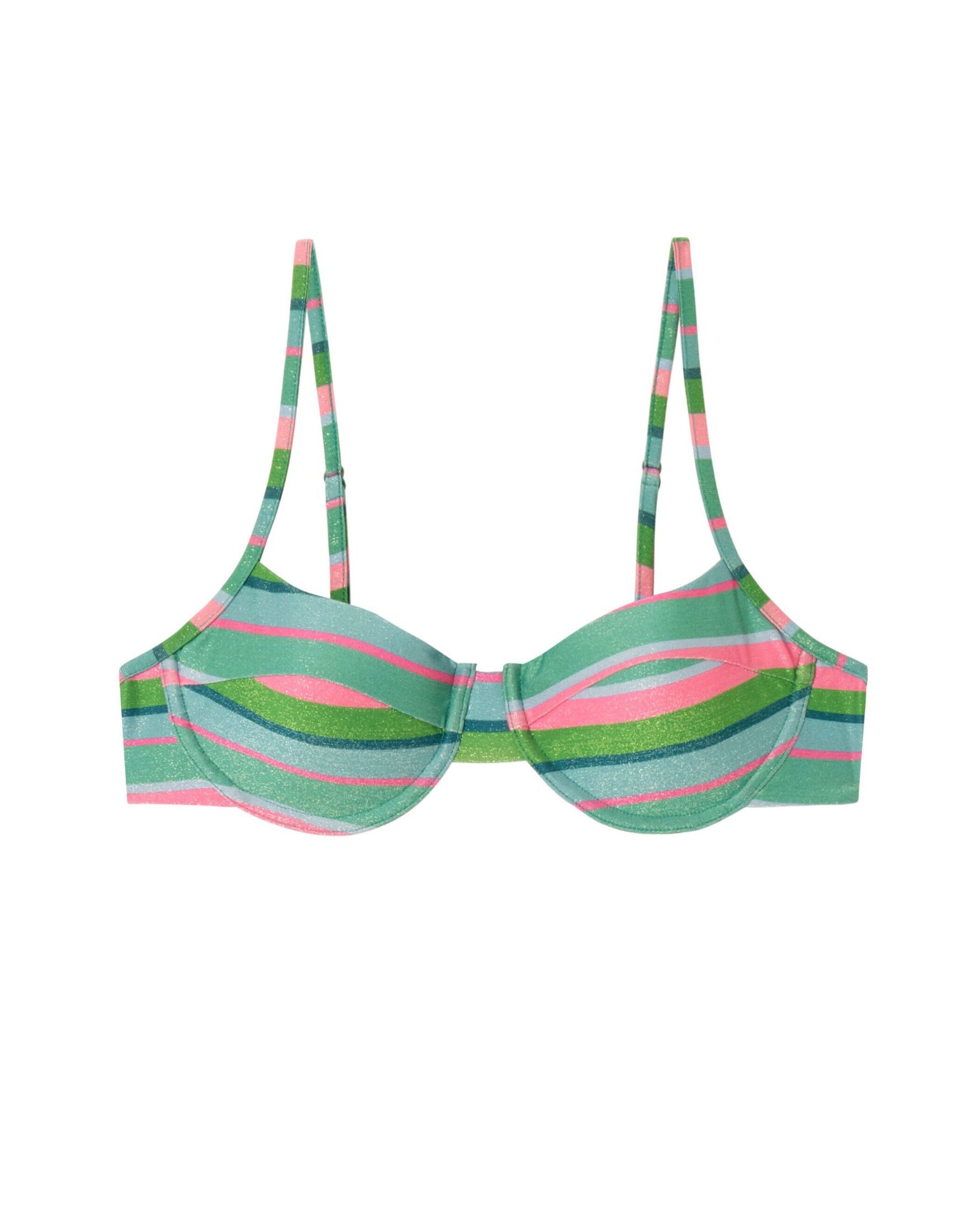 Top de Biquíni Balconette Chiquita com Tecido Lurex, Foams Amovíveis e Fecho Multiposições Rosa / Verde-3