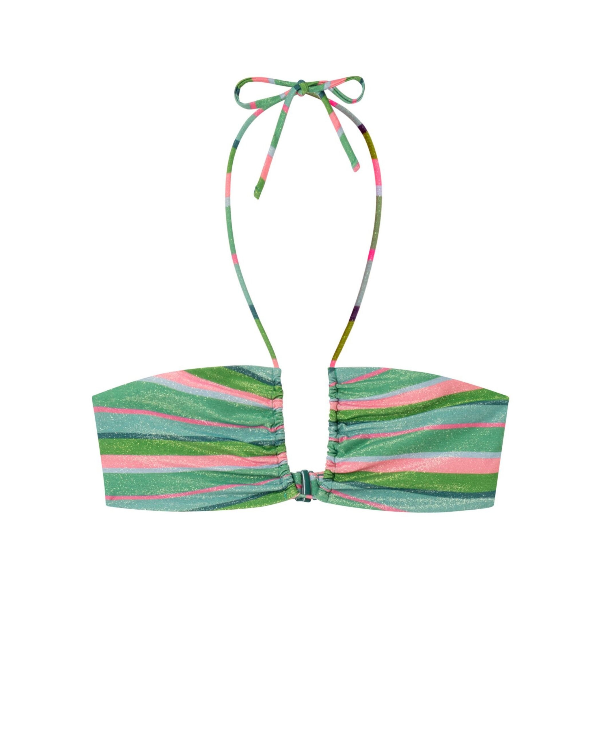 Top de Biquíni Halty Chiquita com Tecido Lurex, Foams Amovíveis e Fecho Multiposições Rosa / Verde-3