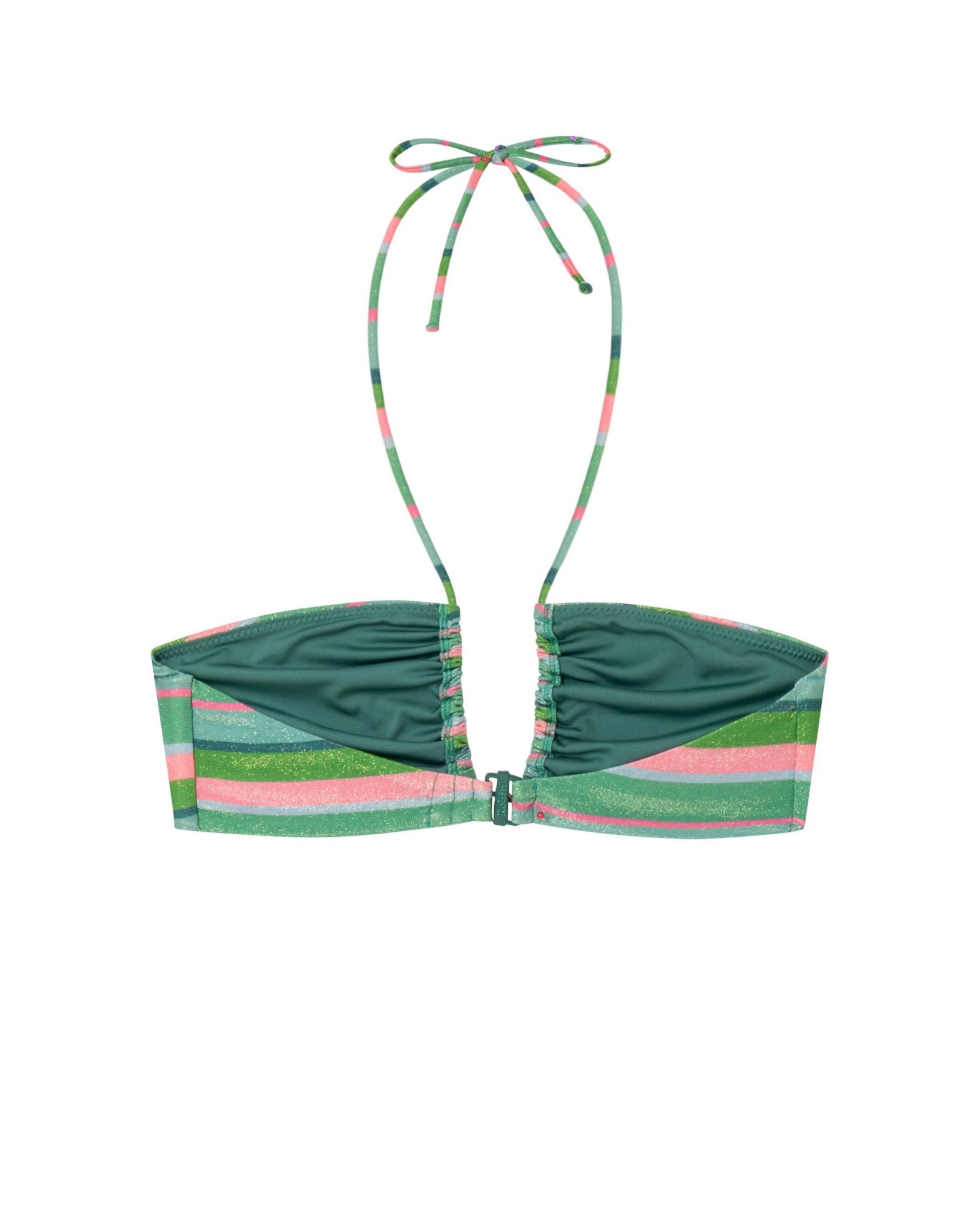 Top de Biquíni Halty Chiquita com Tecido Lurex, Foams Amovíveis e Fecho Multiposições Rosa / Verde-4