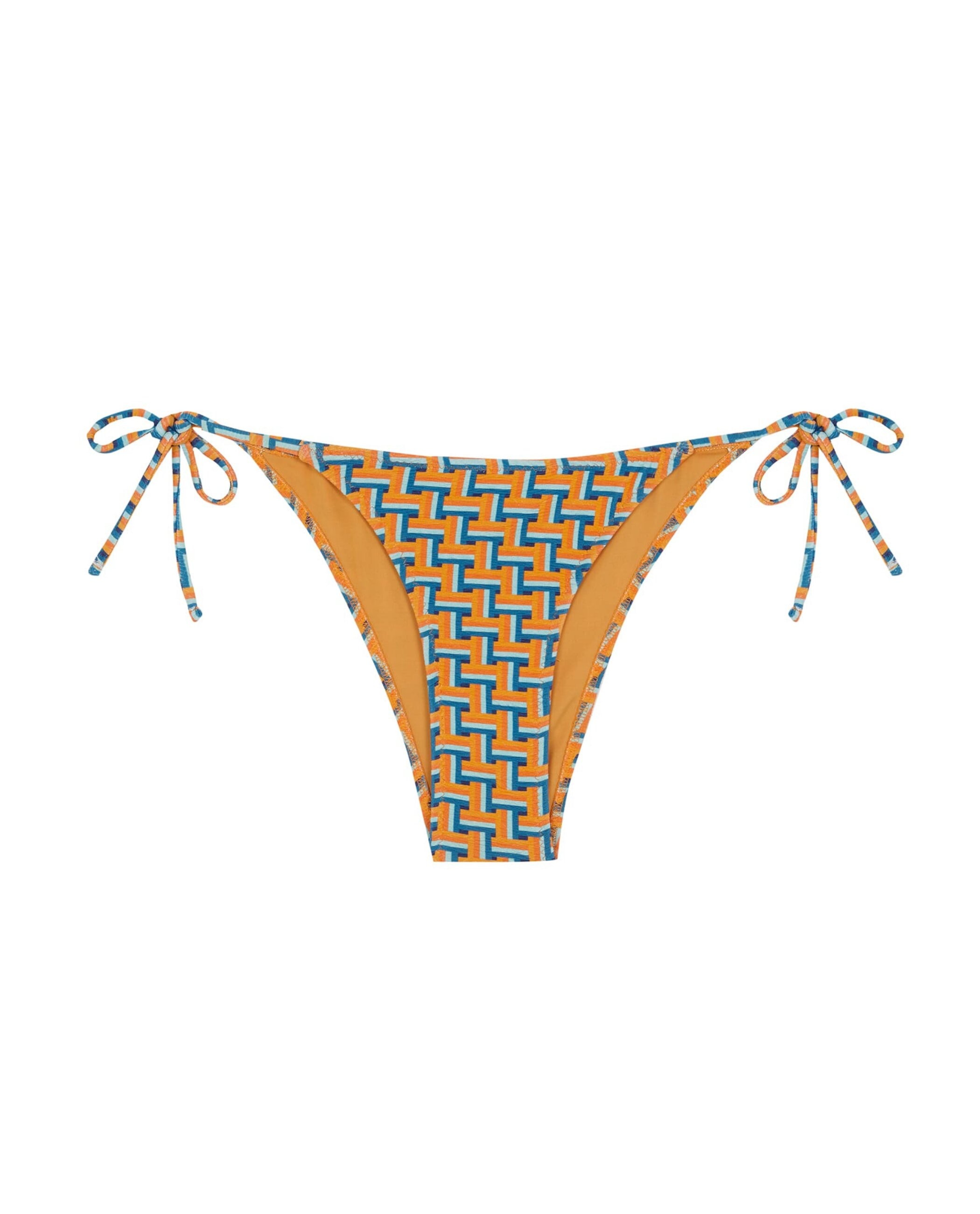 Cueca de Biquíni Dolce com Estrutura, Laço e Forro Laranja / azul marinho-3