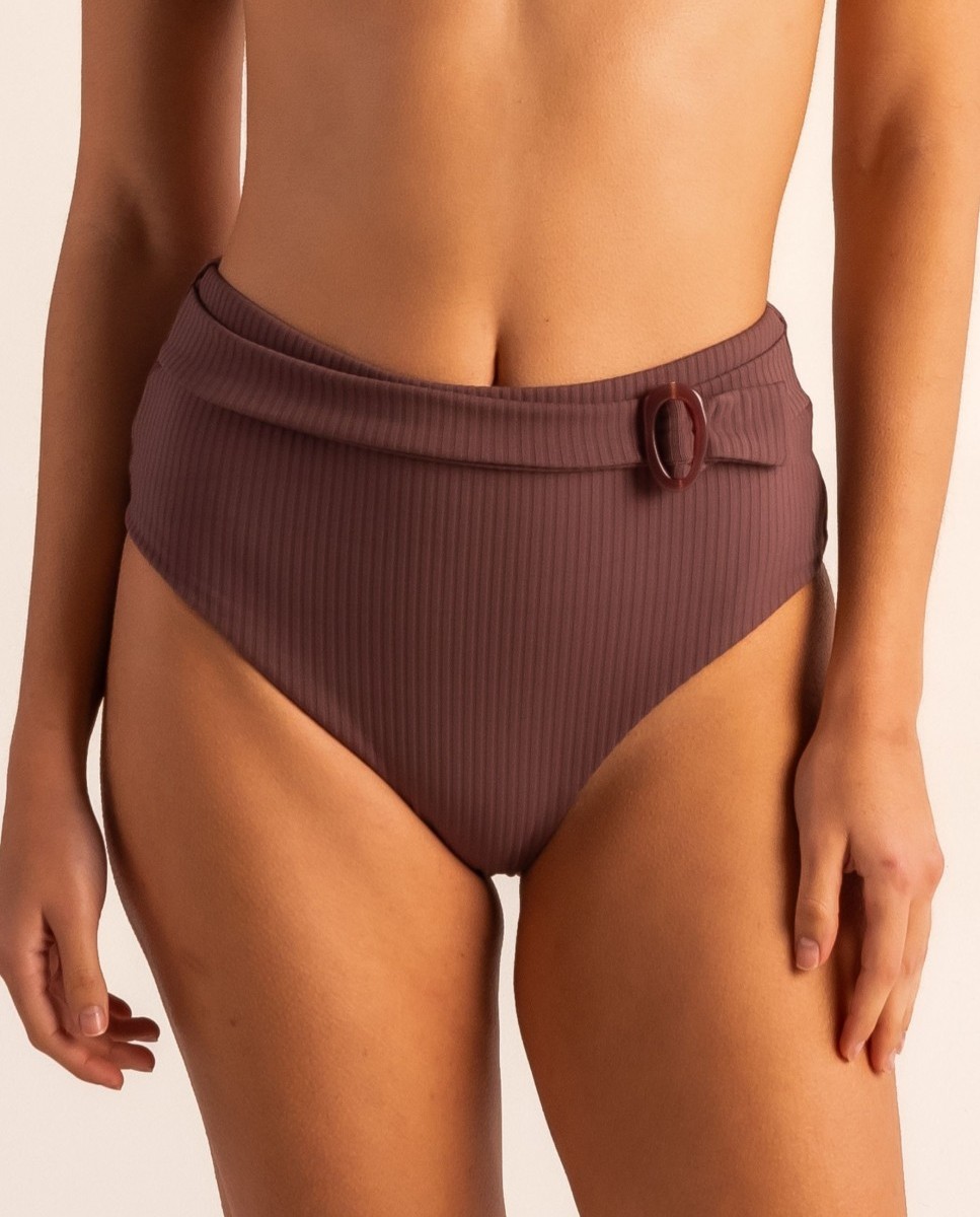 Cueca de Biquíni Alta com Estrutura e Forro Castanho-escuro-1