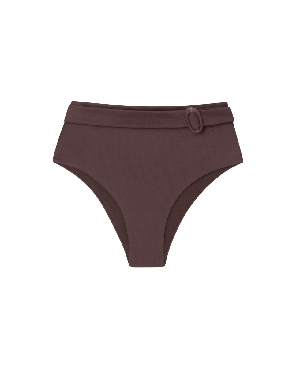 Cueca de Biquíni Alta com Estrutura e Forro Castanho-escuro-3