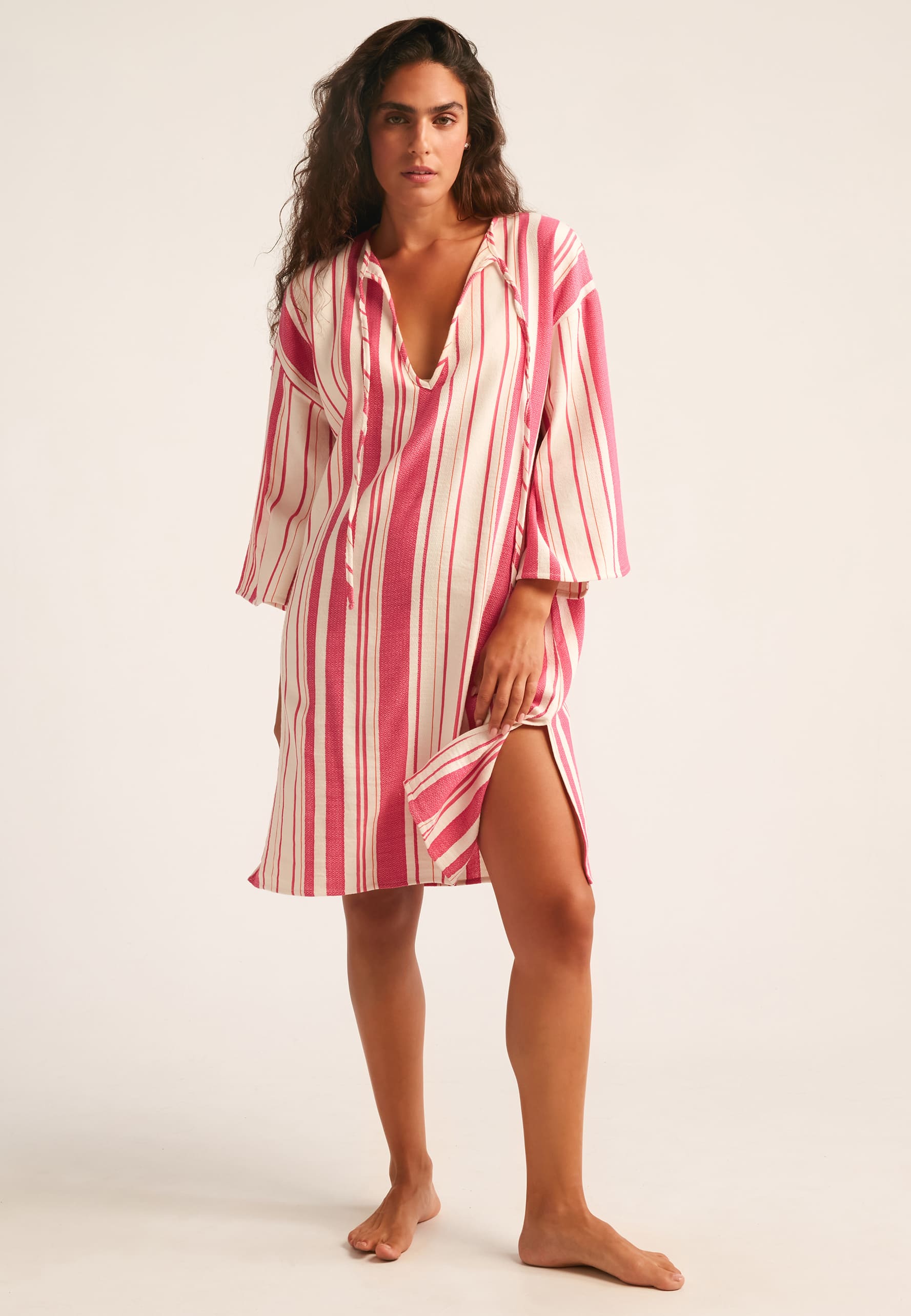Vestido de Praia Ostuni Rosa / Branco-5