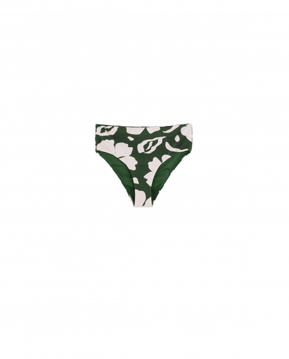 Cueca Biquíni Alta Flores Branco / Verde-3