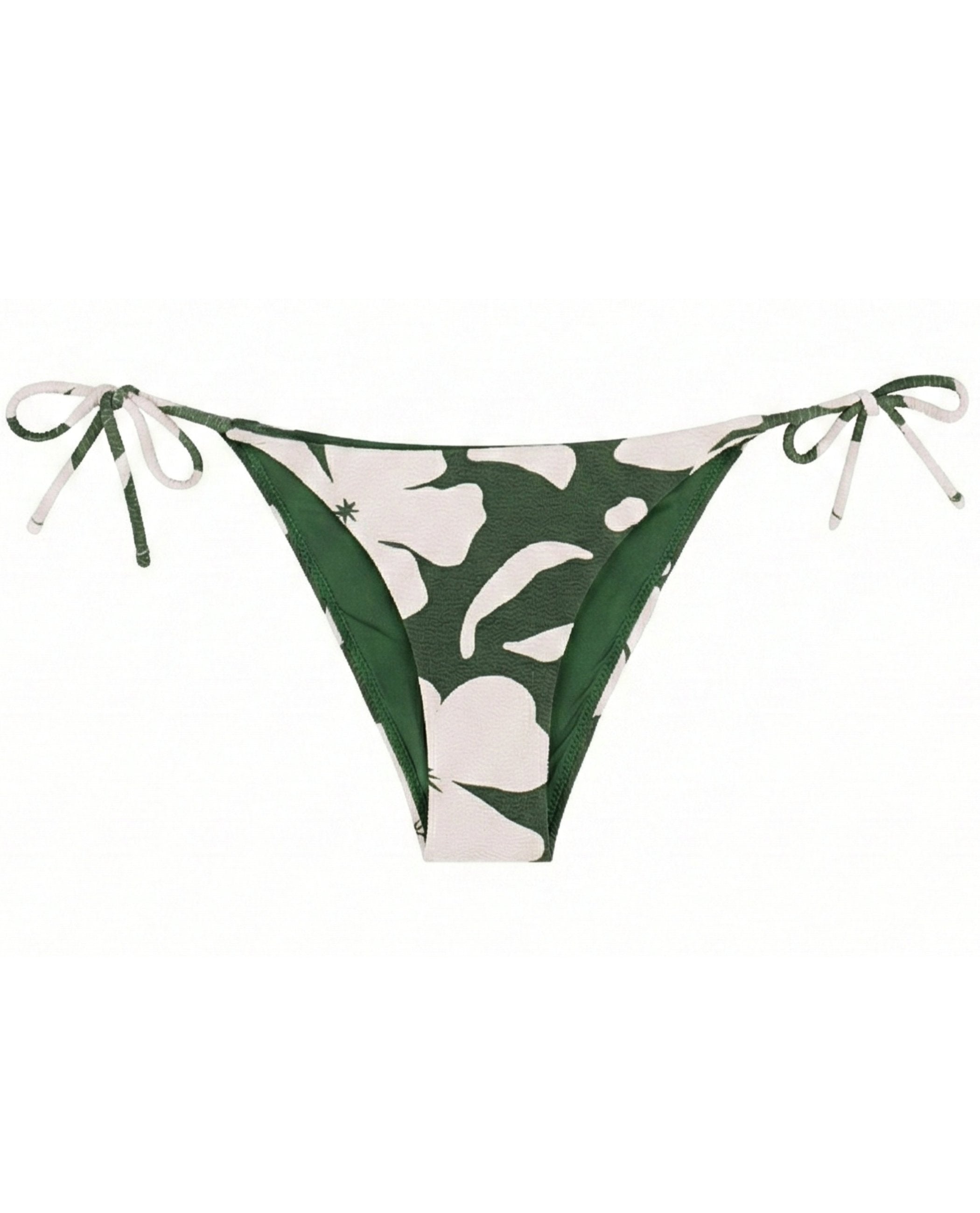 Cueca de Biquíni Flores com Cobertura Clássica, Laço e Estrutura Branco / Verde-3
