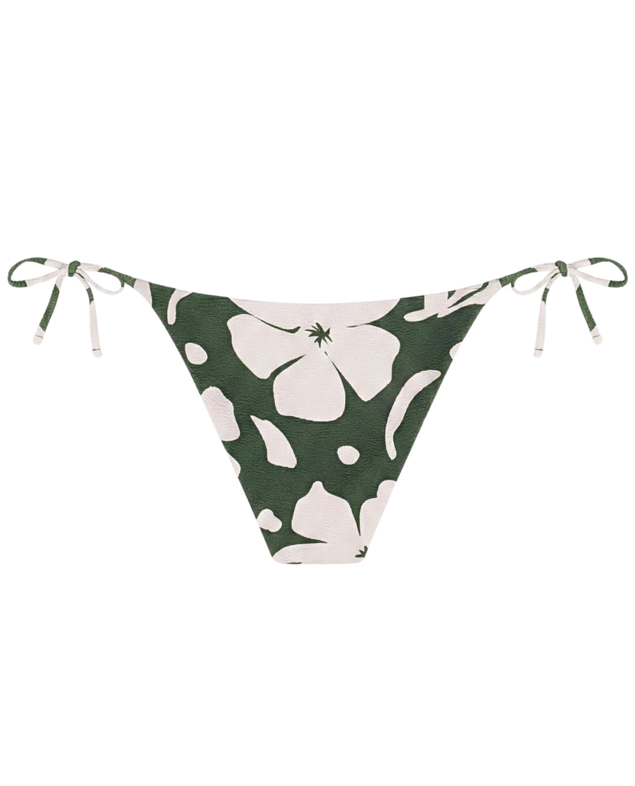 Cueca de Biquíni Flores com Cobertura Clássica, Laço e Estrutura Branco / Verde-4