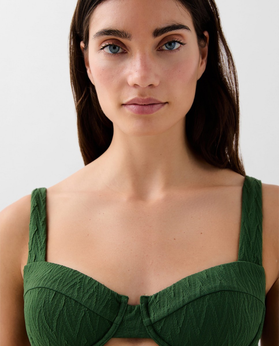 Top de Biquíni Balconette Verde Verde-escuro-1