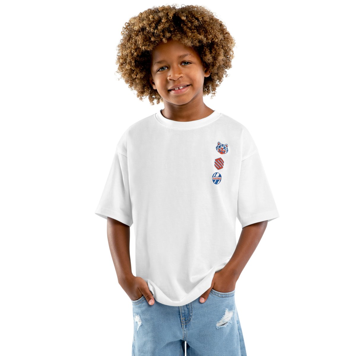 T-shirt de Algodão de Manga Curta Infantil Kitty Siroko Branco-1