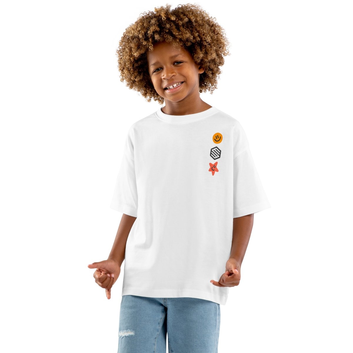 T-shirt de Algodão de Manga Curta Infantil Joy Siroko Branco-1