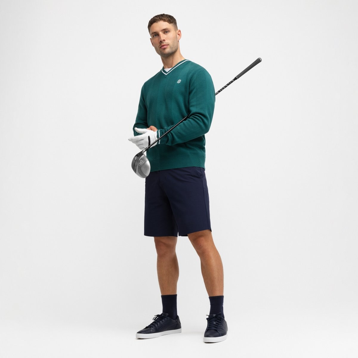 Camisola de Malha Golf com Gola em V Hagen Teal Siroko Verde-3