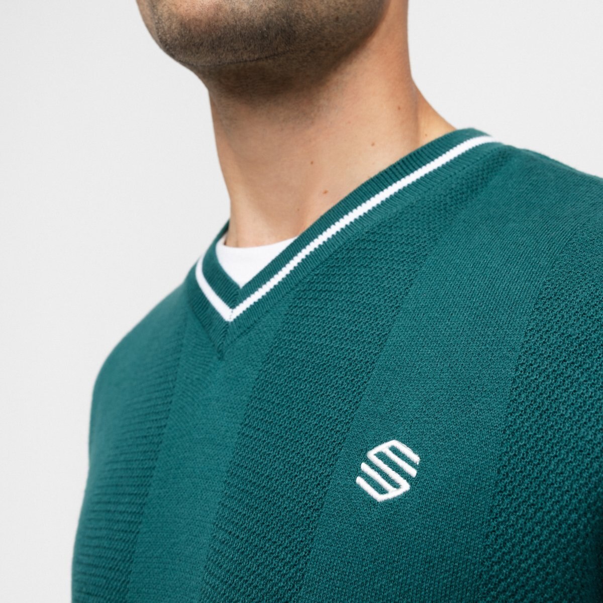 Camisola de Malha Golf com Gola em V Hagen Teal Siroko Verde-5