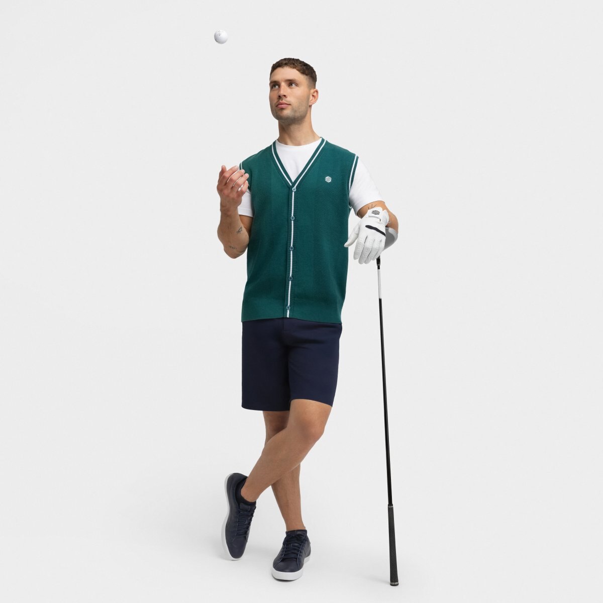 Colete de Malha Golf com Gola em V Carnoustie Teal Siroko Verde-3