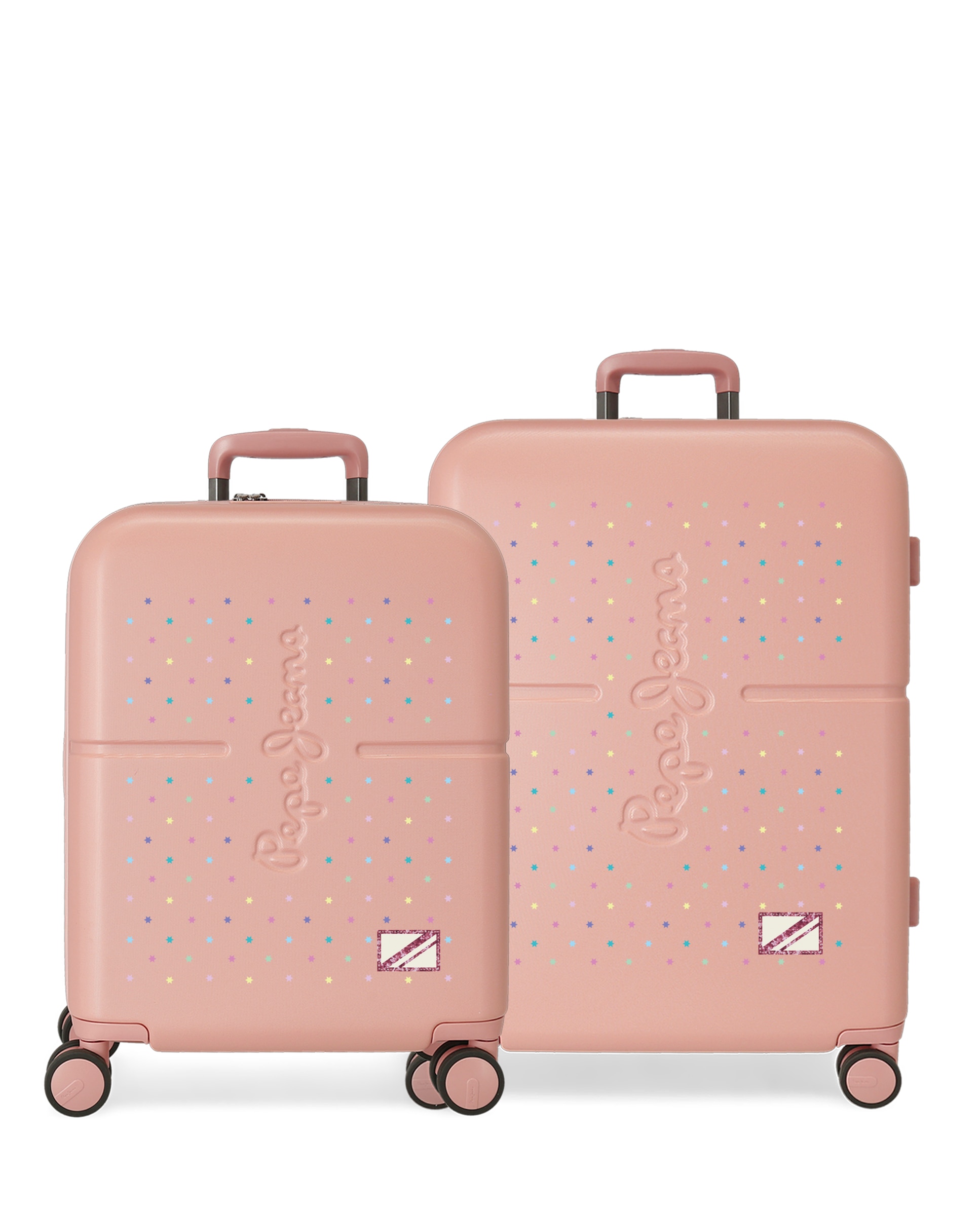 Conjunto de Malas (cabine e Média) Carina Rígidas com Capacidade de 116l Rosa-pastel-1