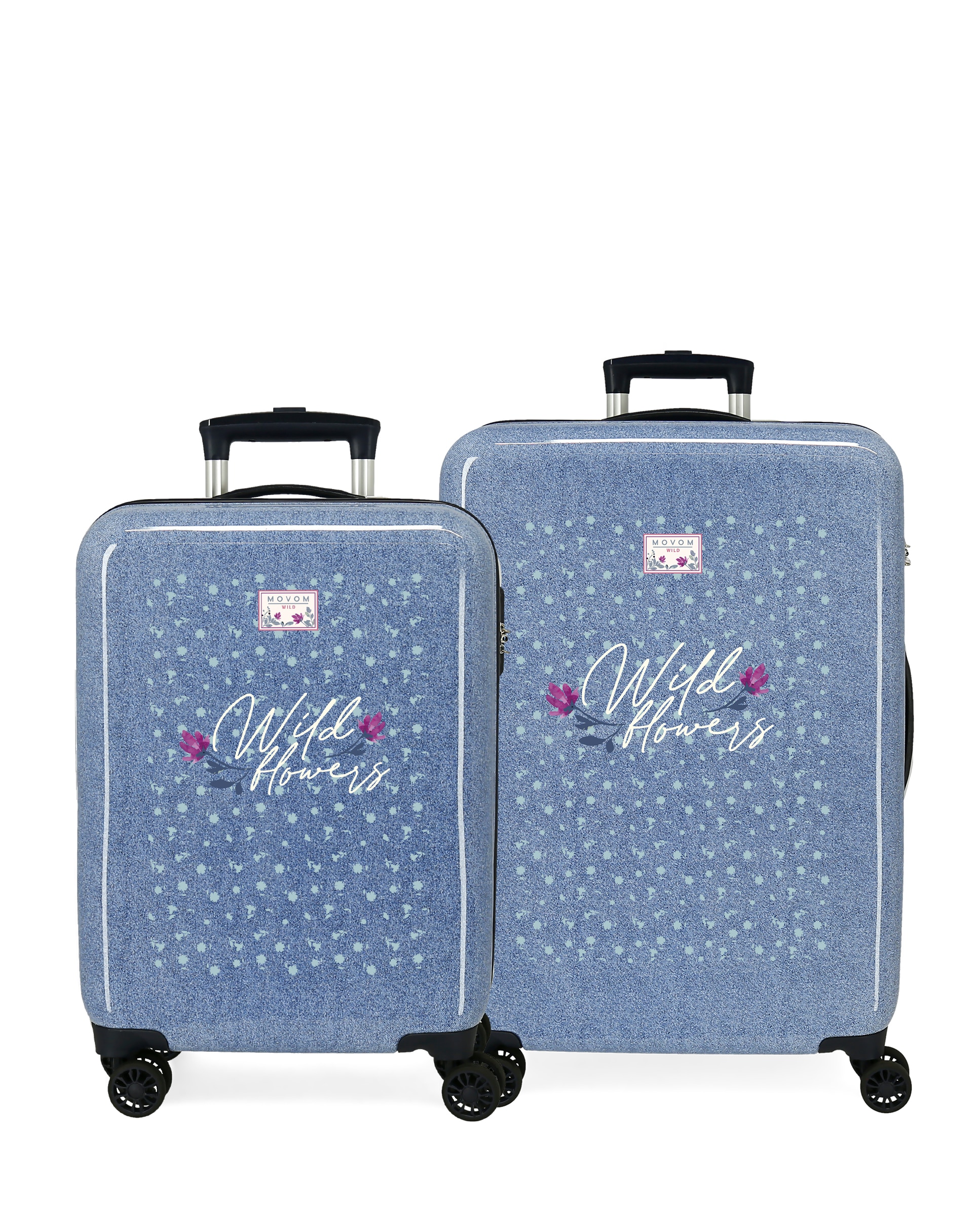 Conjunto de Malas (cabine e Média) Wild Flowers Rígidas com Capacidade de 104l Azul-1