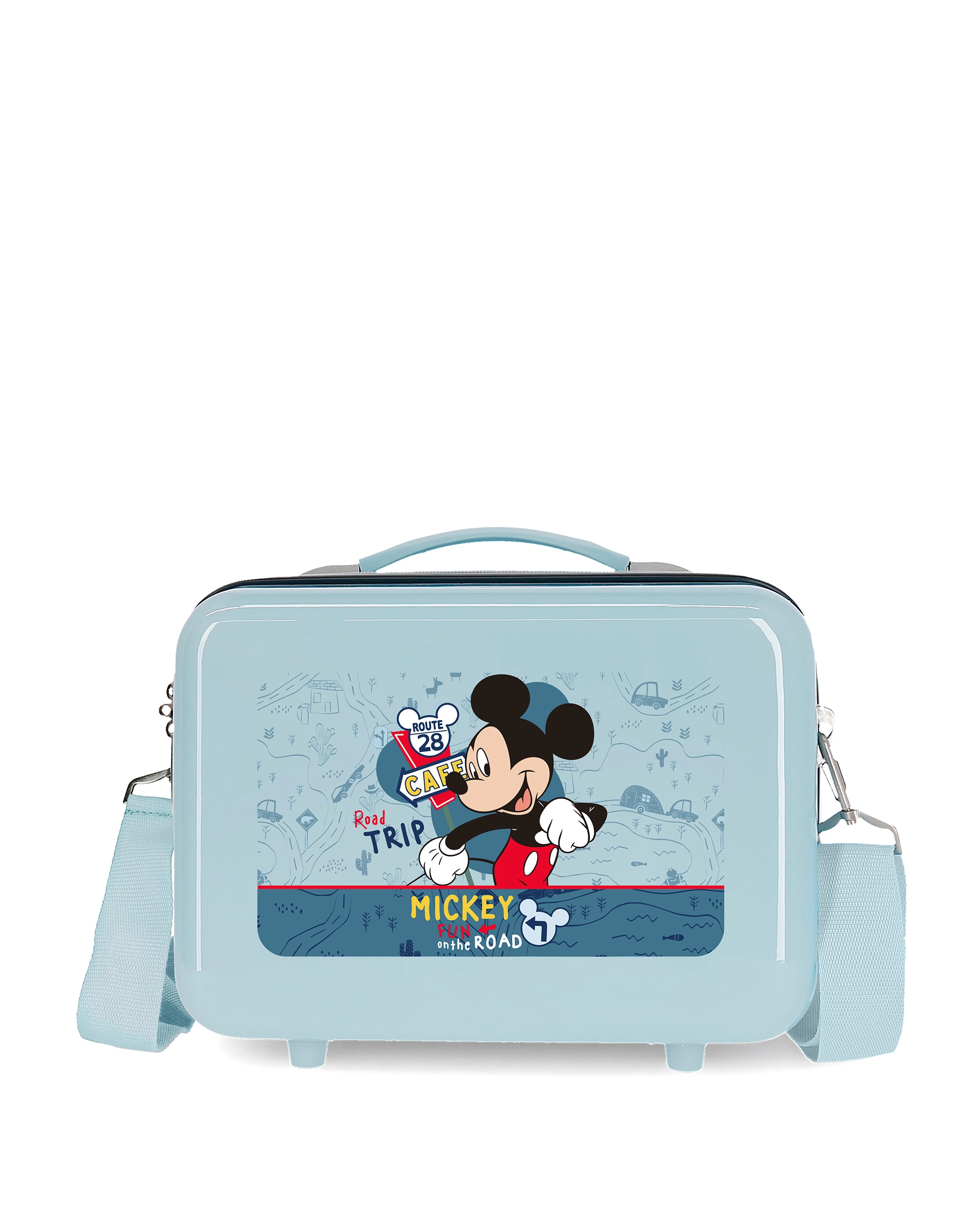 Necessaire Infantil Mickey Road Trip Azul-claro Rí­gido Adaptável a Trolley Azul-1