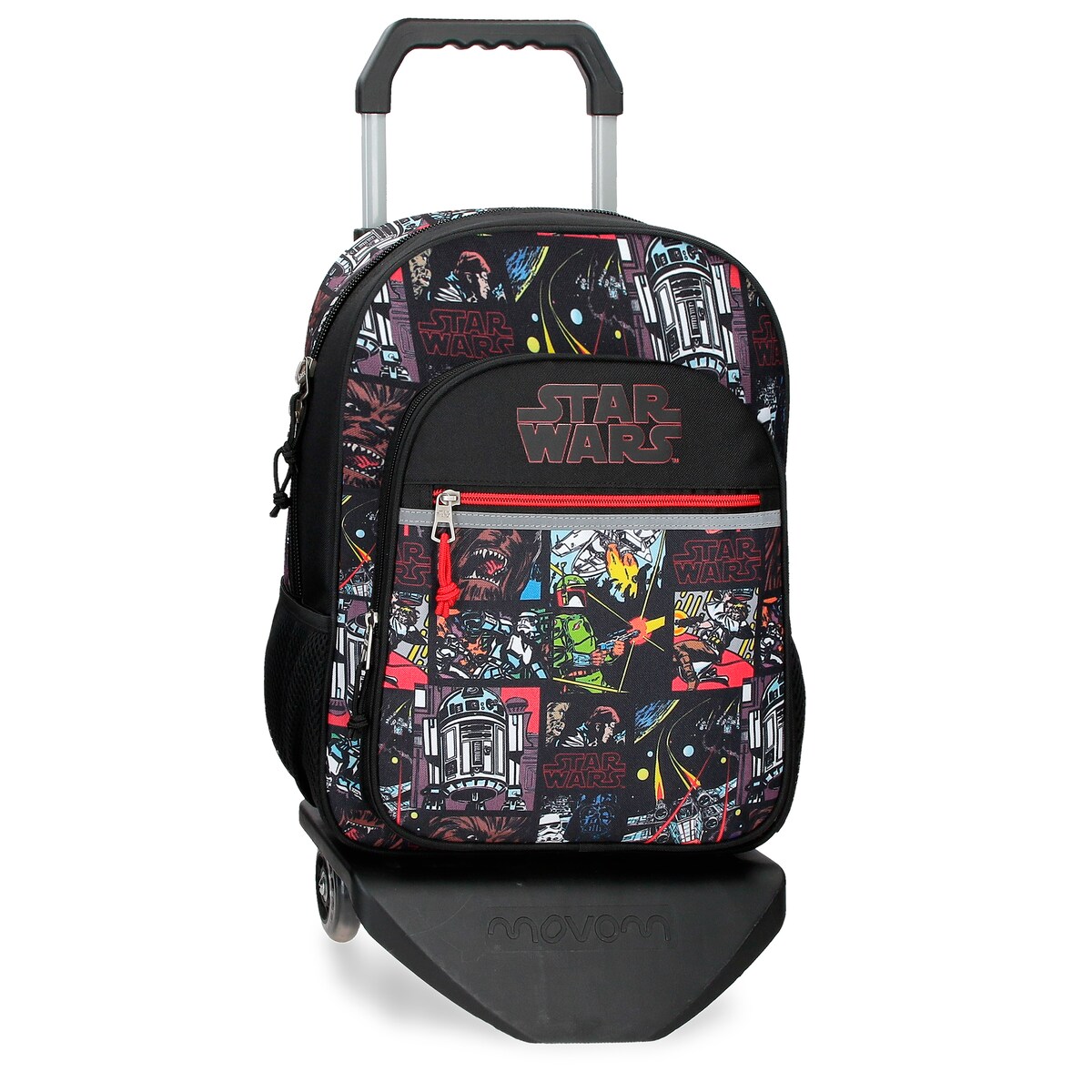 Mochila Escolar Galactic Team com Bolsos Frontais e Laterais com Carrinho Preto-1