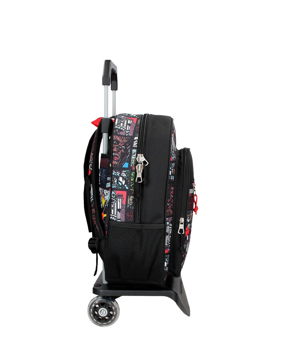 Mochila Escolar Galactic Team com Bolsos Frontais e Laterais com Carrinho Preto-2