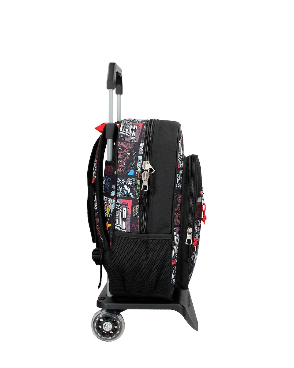 Mochila Escolar Galactic Team com Bolsos Frontais e Laterais com Carrinho Preto-2