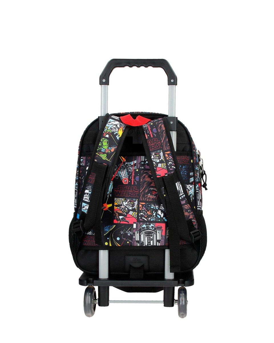 Mochila Escolar Galactic Team com Bolsos Frontais e Laterais com Carrinho Preto-3