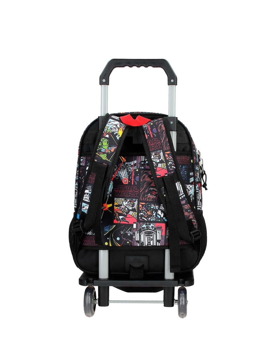 Mochila Escolar Galactic Team com Bolsos Frontais e Laterais com Carrinho Preto-3