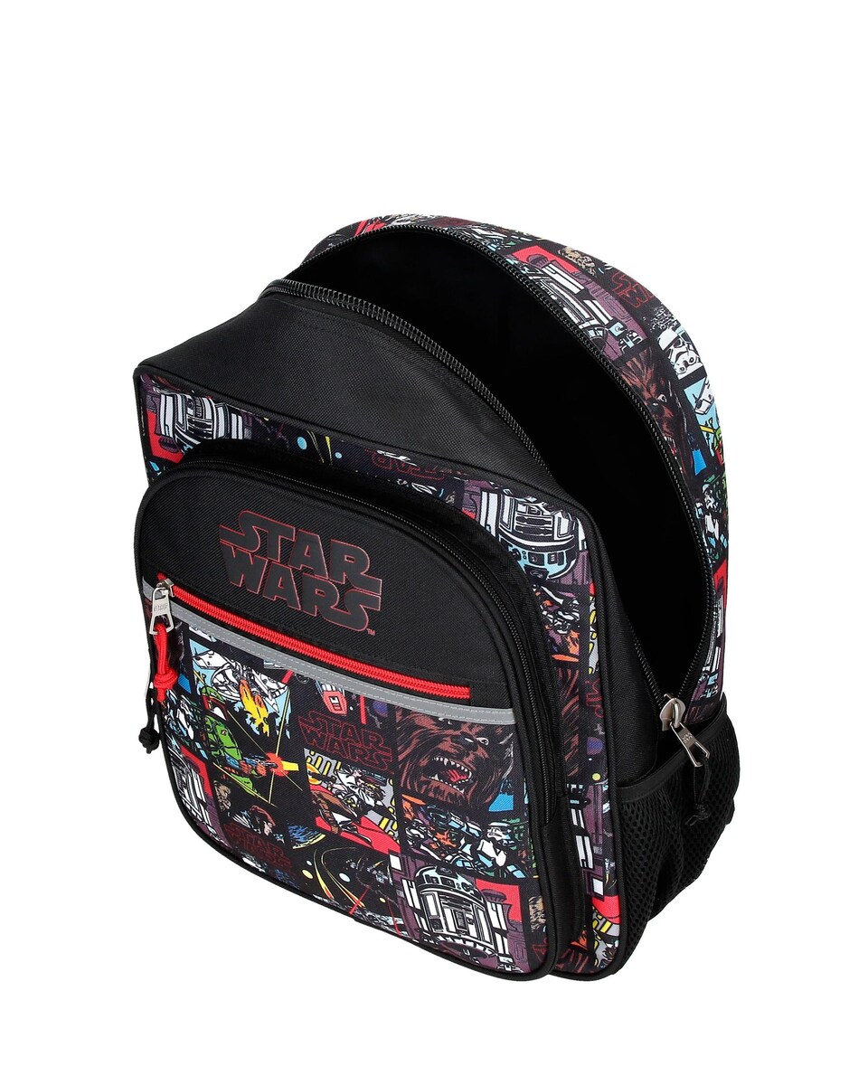 Mochila Escolar Galactic Team com Bolsos Frontais e Laterais com Carrinho Preto-4