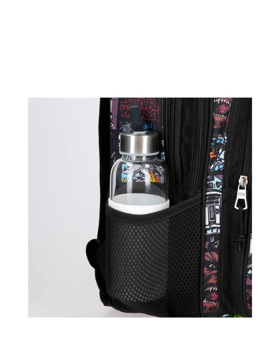 Mochila Escolar Galactic Team com Bolsos Frontais e Laterais com Carrinho Preto-5