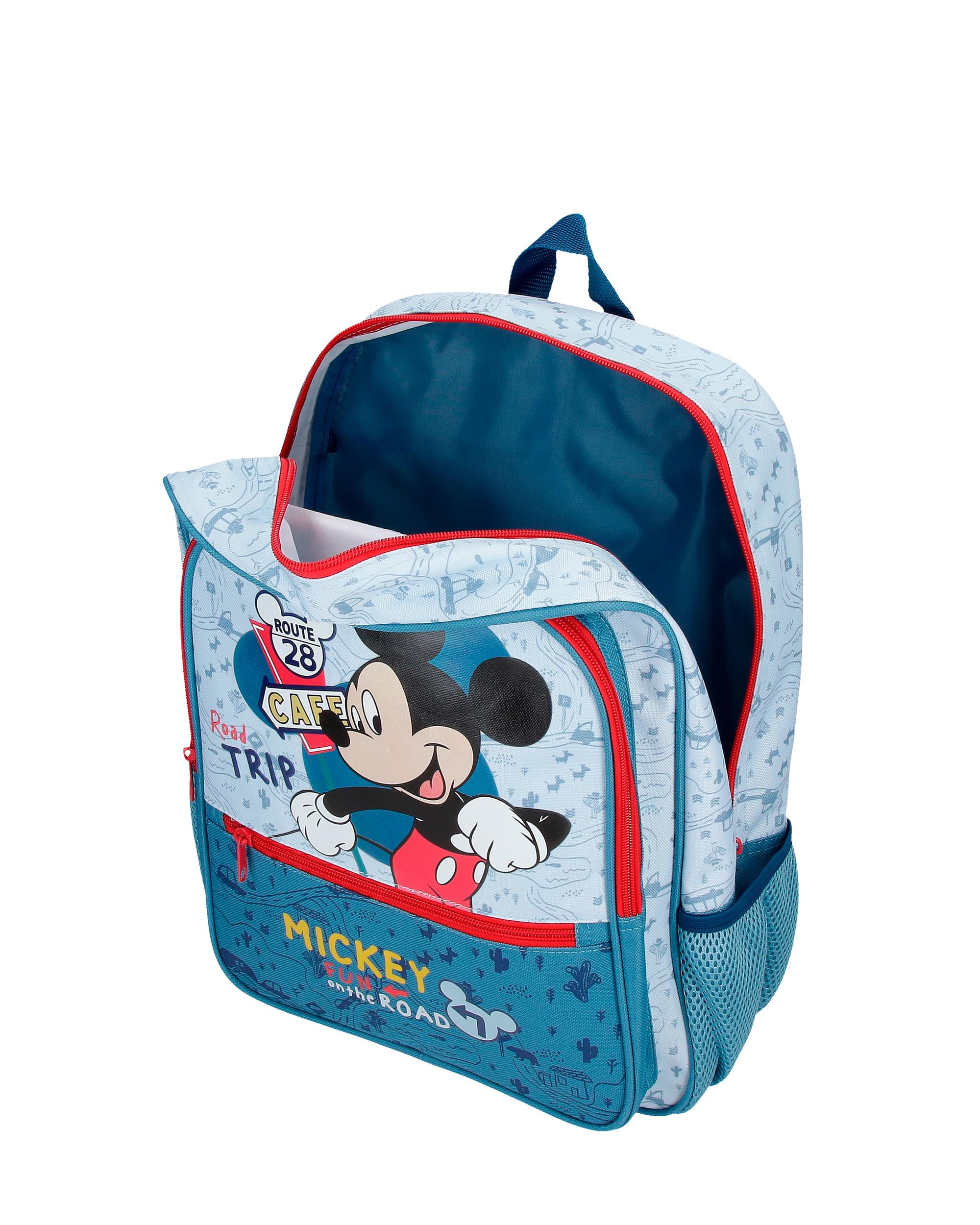 Mochila Infantil Mickey Road Trip 38cm com Bolso Frontal Azul-4