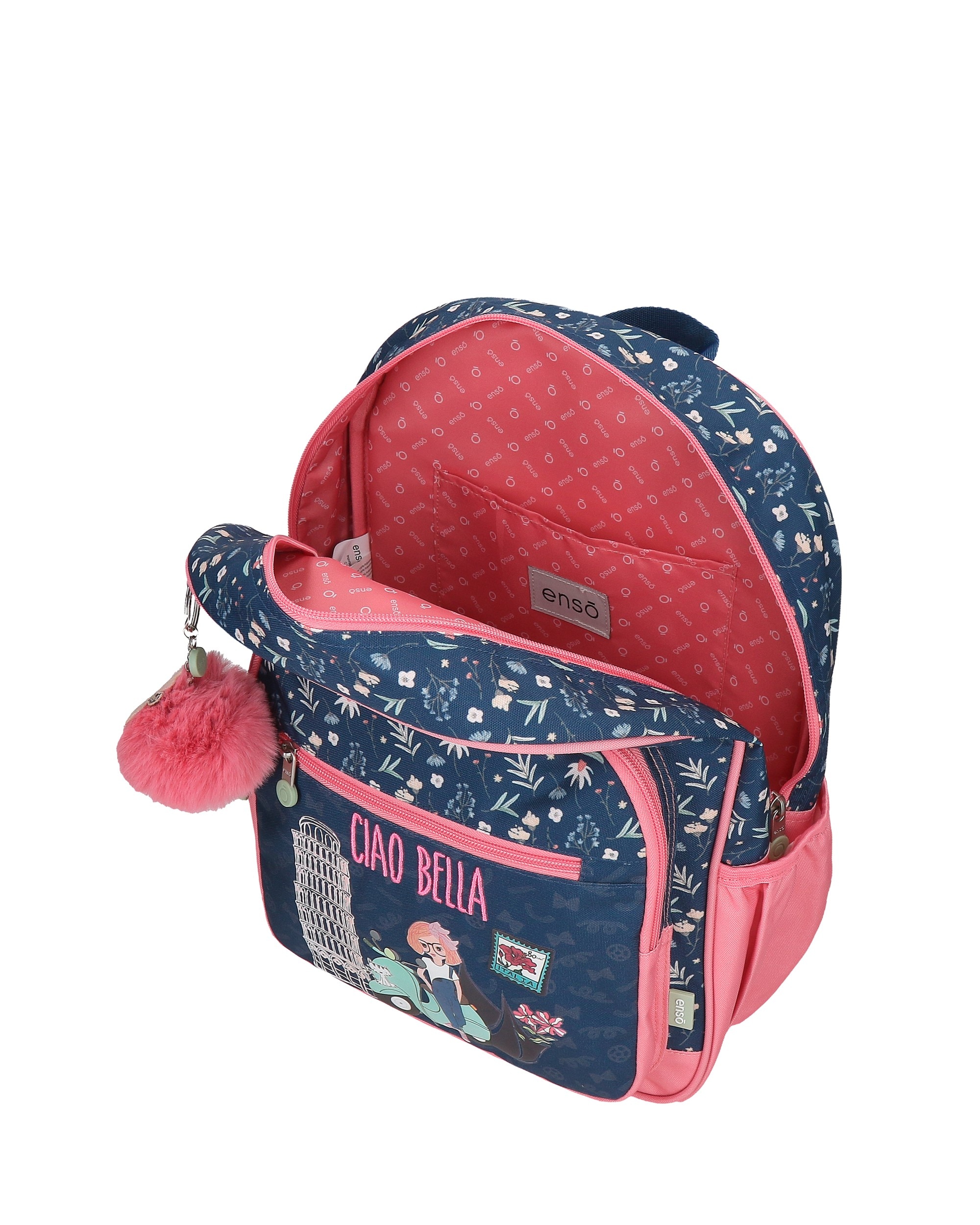 Mochila Escolar Enso Ciao Bella Adaptável com Bolsos Laterais 38 Cm Azul-4