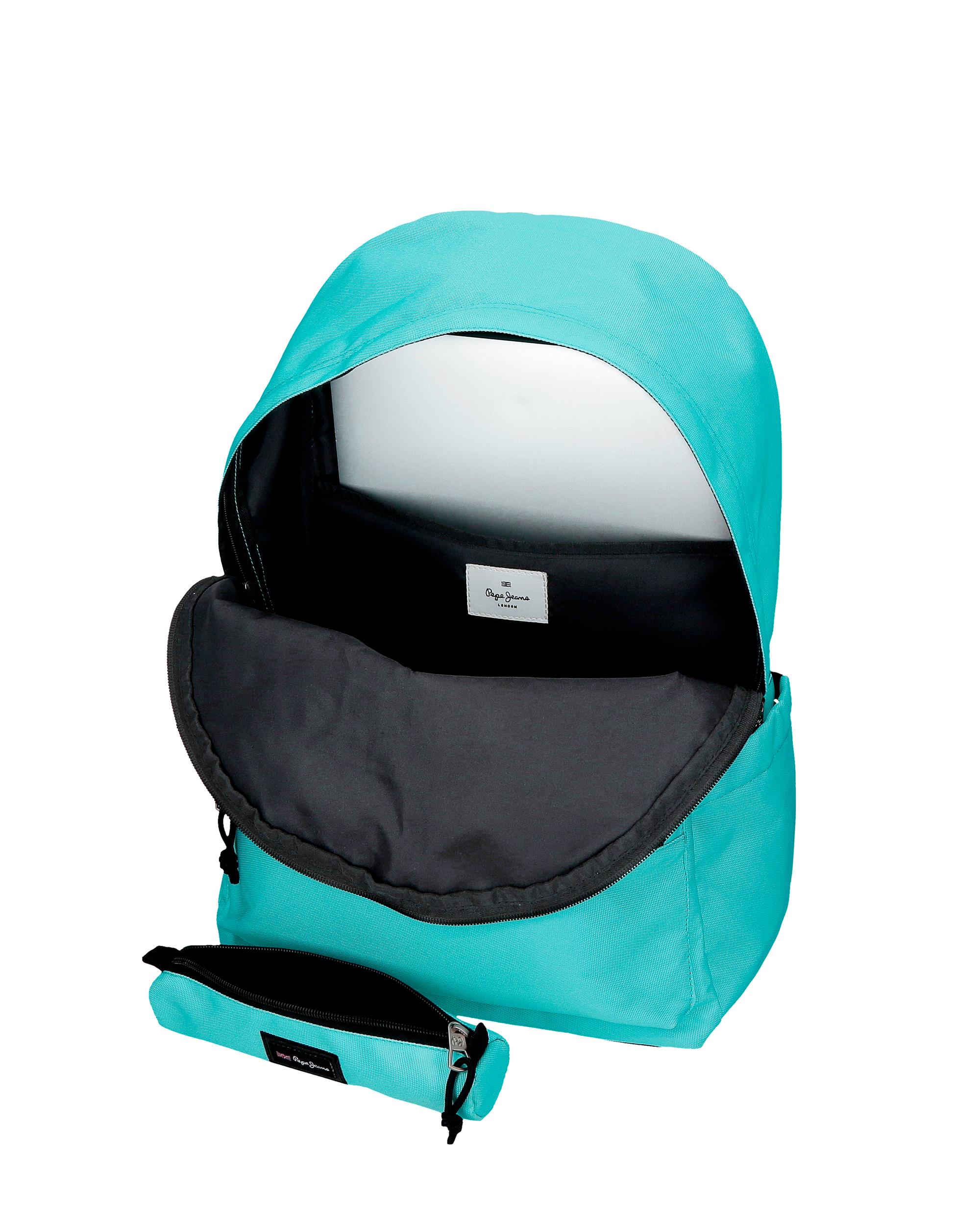 Mochila Pepe Jeans Aris + Estojo Escolar em Água-marinha Verde-5