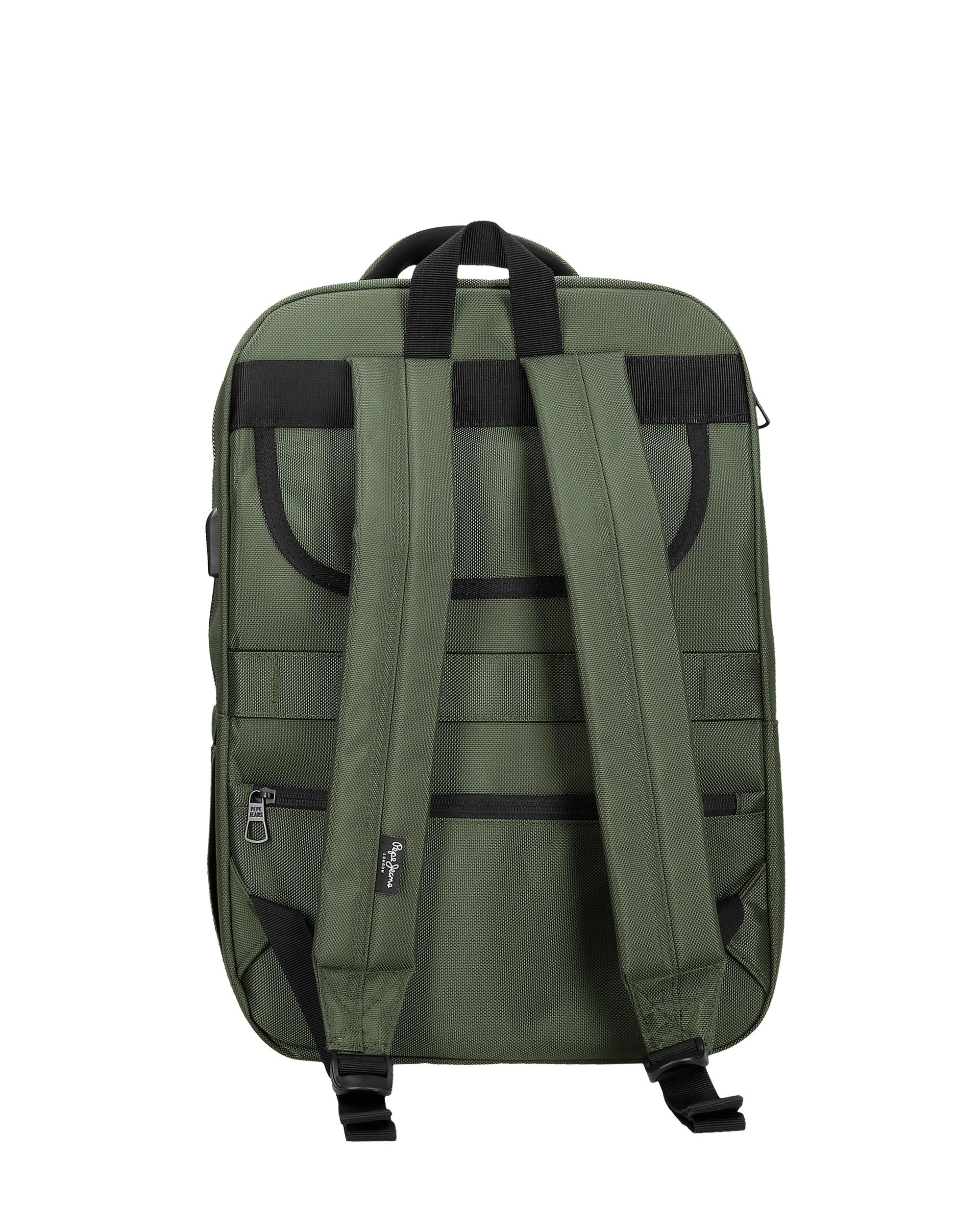 Mochila Pepe Jeans Bromley com Dois Compartimentos Adaptável a Trolley em Verde Preto-3