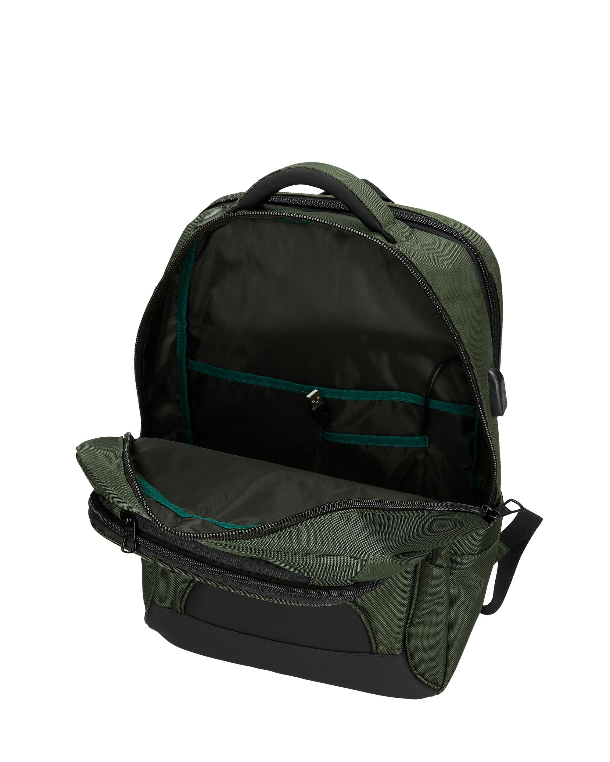 Mochila Pepe Jeans Bromley com Dois Compartimentos Adaptável a Trolley em Verde Preto-6