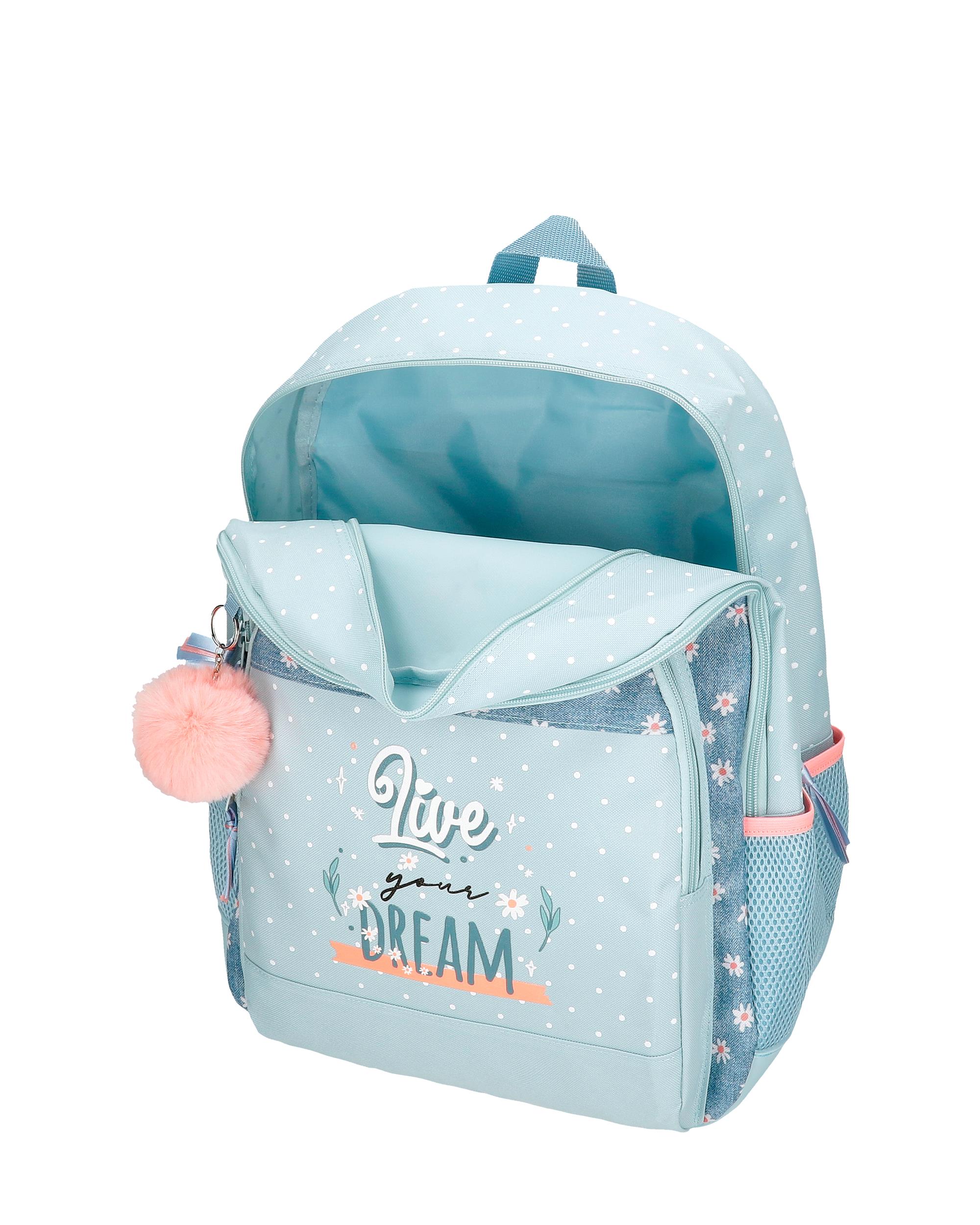 Mochila Escolar Live Your Dreams de Dois Compartimentos e Bolsos Laterais Verde-4