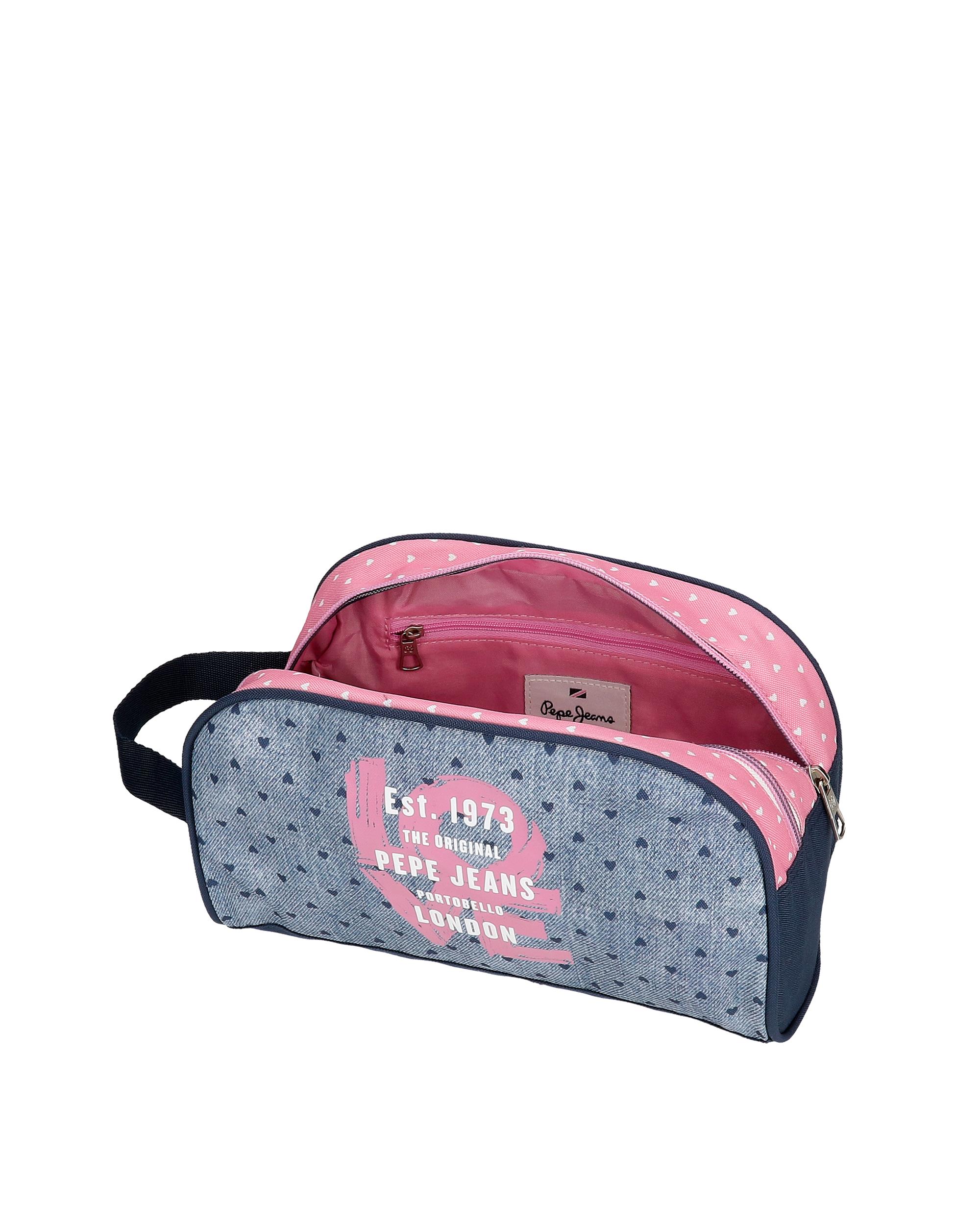 Necessaire Pepe Jeans Noni Denim com Dois Compartimentos Adaptável em Rosa Rosa-4