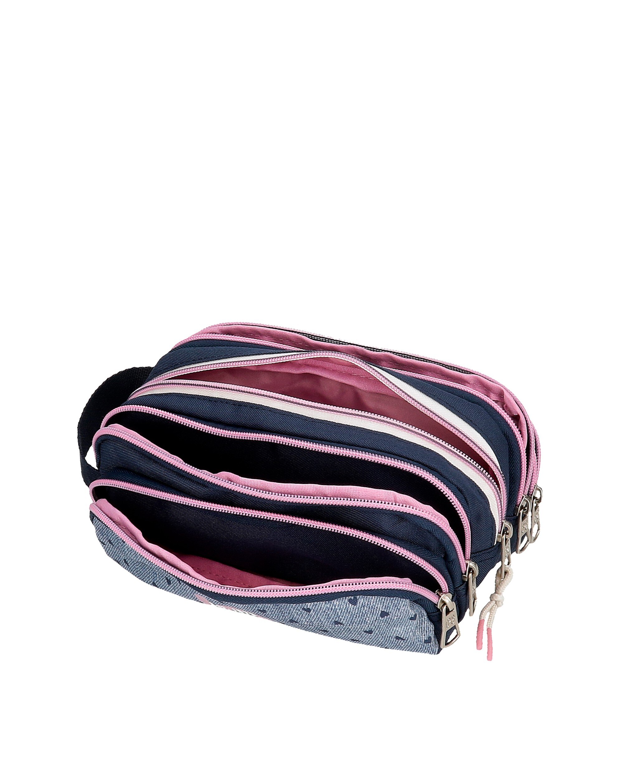 Estojo Noni Denim Cinco Compartimentos e Alça para Pendurar Multicolor-4