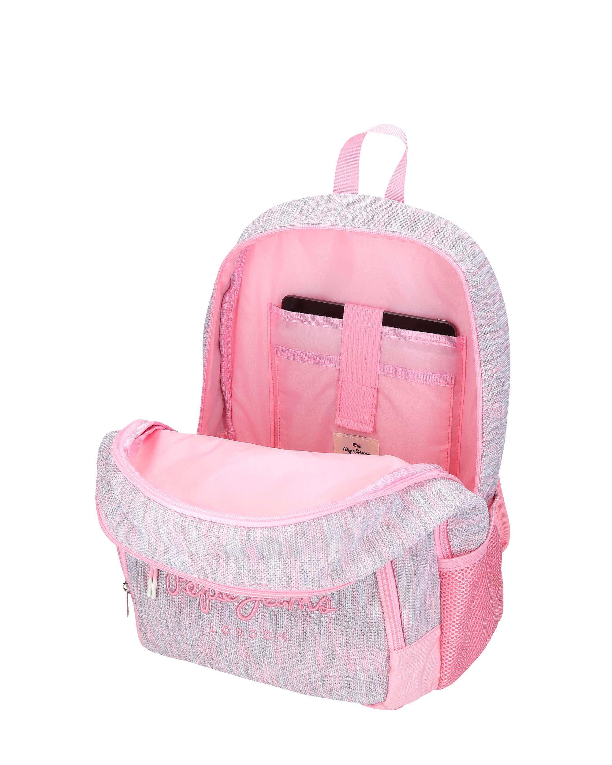 Mochila Miri com Compartimento Duplo e Bolso Interno Rosa-4