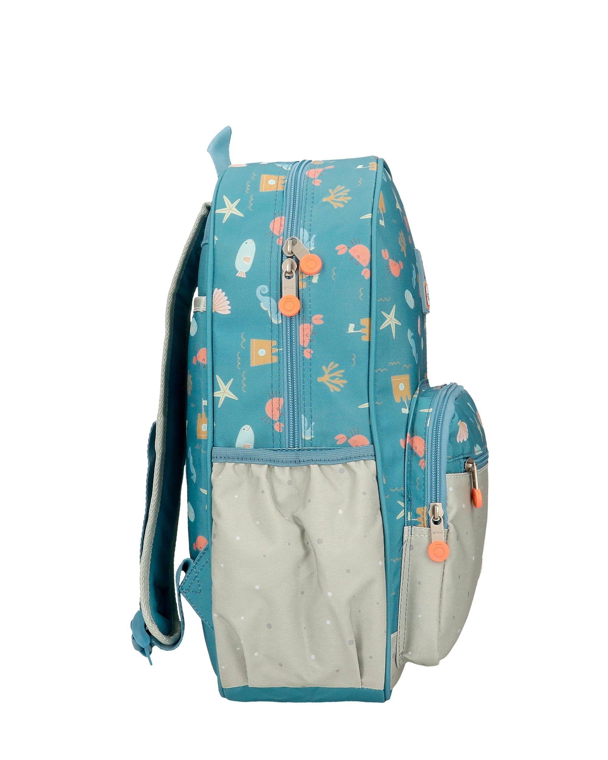 Mochila Escolar Mr Crab 38cm com Bolsos Laterais Azul-2