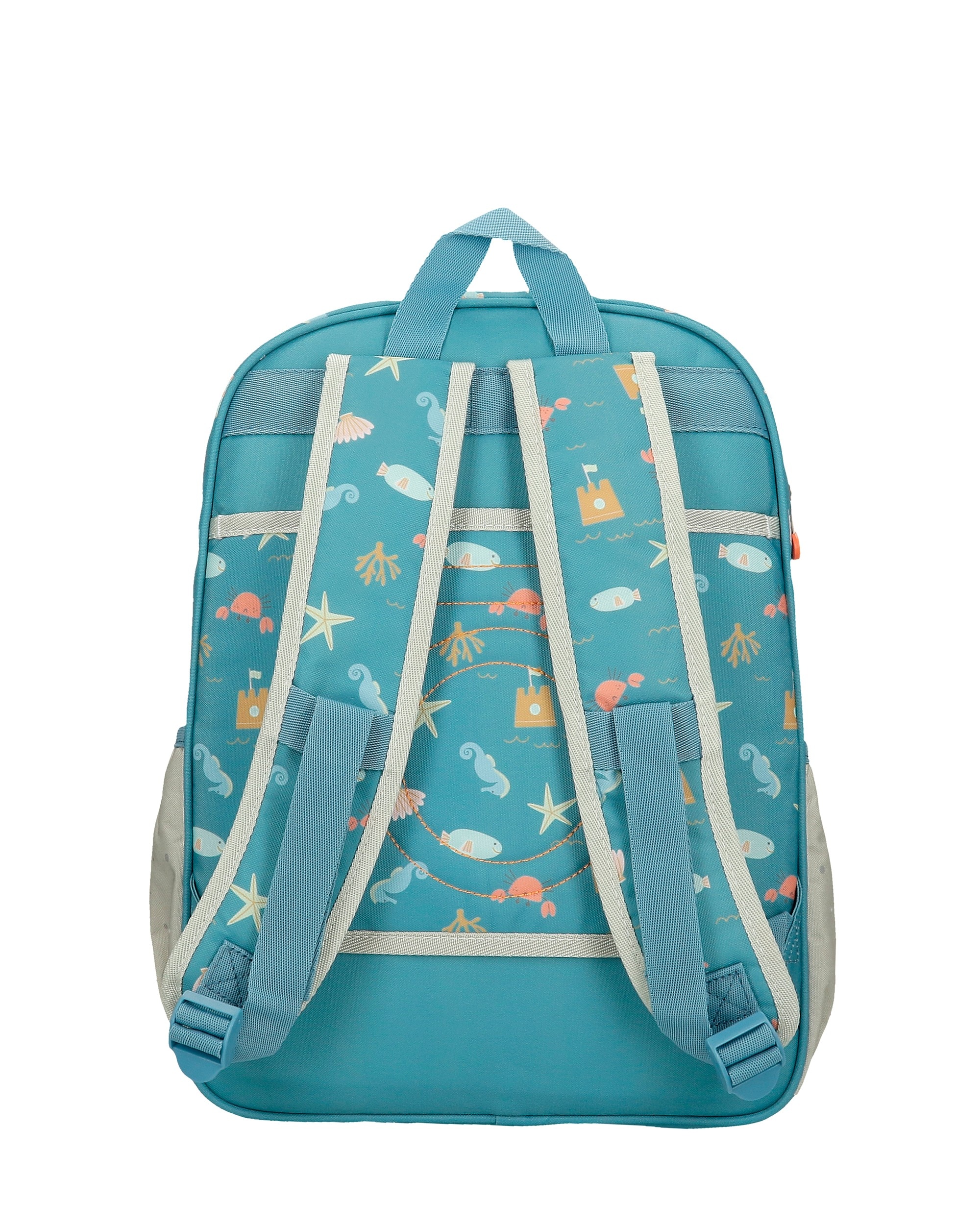 Mochila Escolar Mr Crab 38cm com Bolsos Laterais Azul-3
